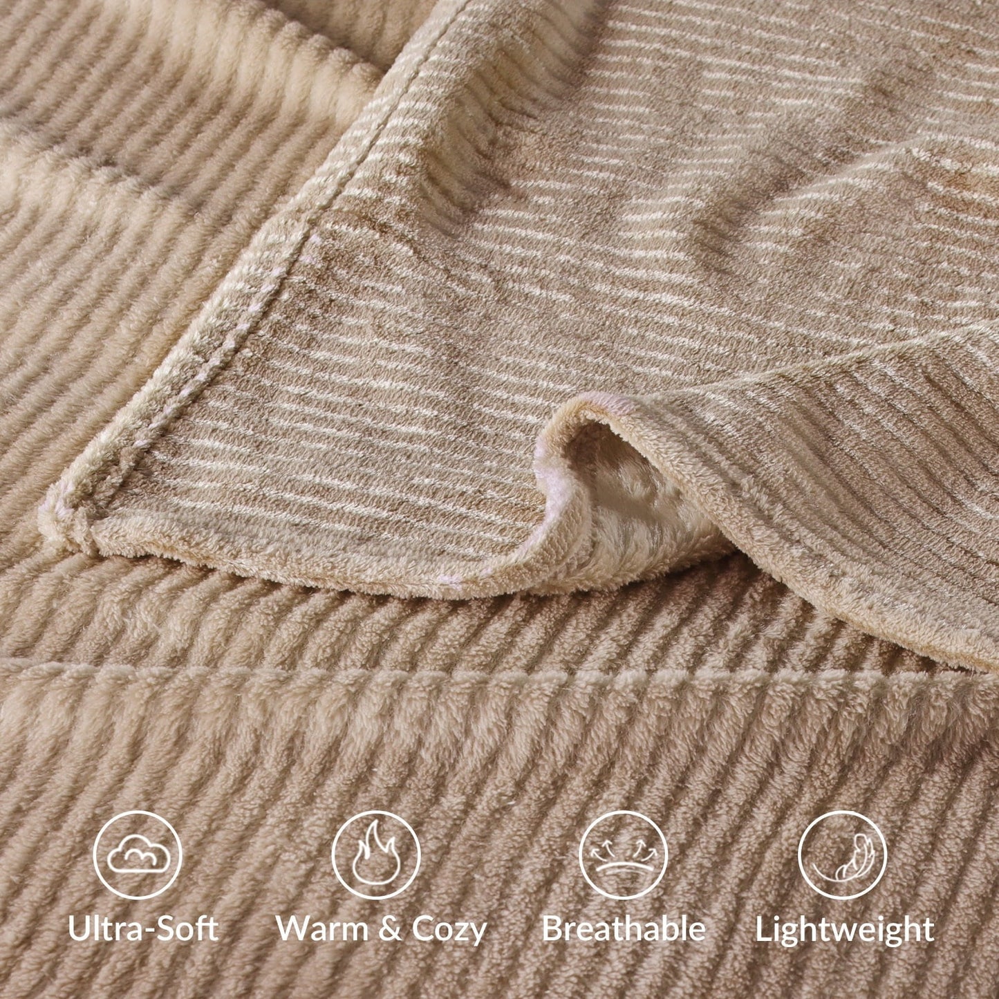 Reversible Sherpa Soft Throw Blanket, 50"x60", Camel - Cozy Fleece Throw Blanket for Couch & Bed Detail