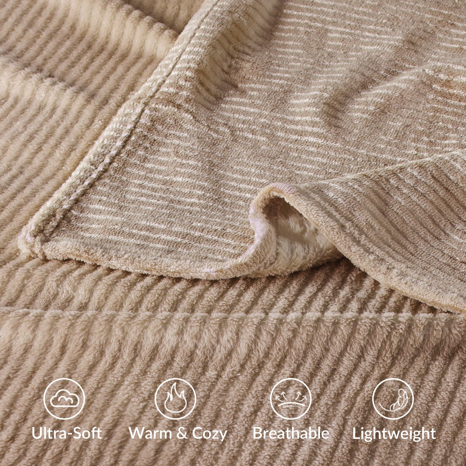Reversible Sherpa Soft Throw Blanket, 50"x60", Camel - Cozy Fleece Throw Blanket for Couch & Bed Detail