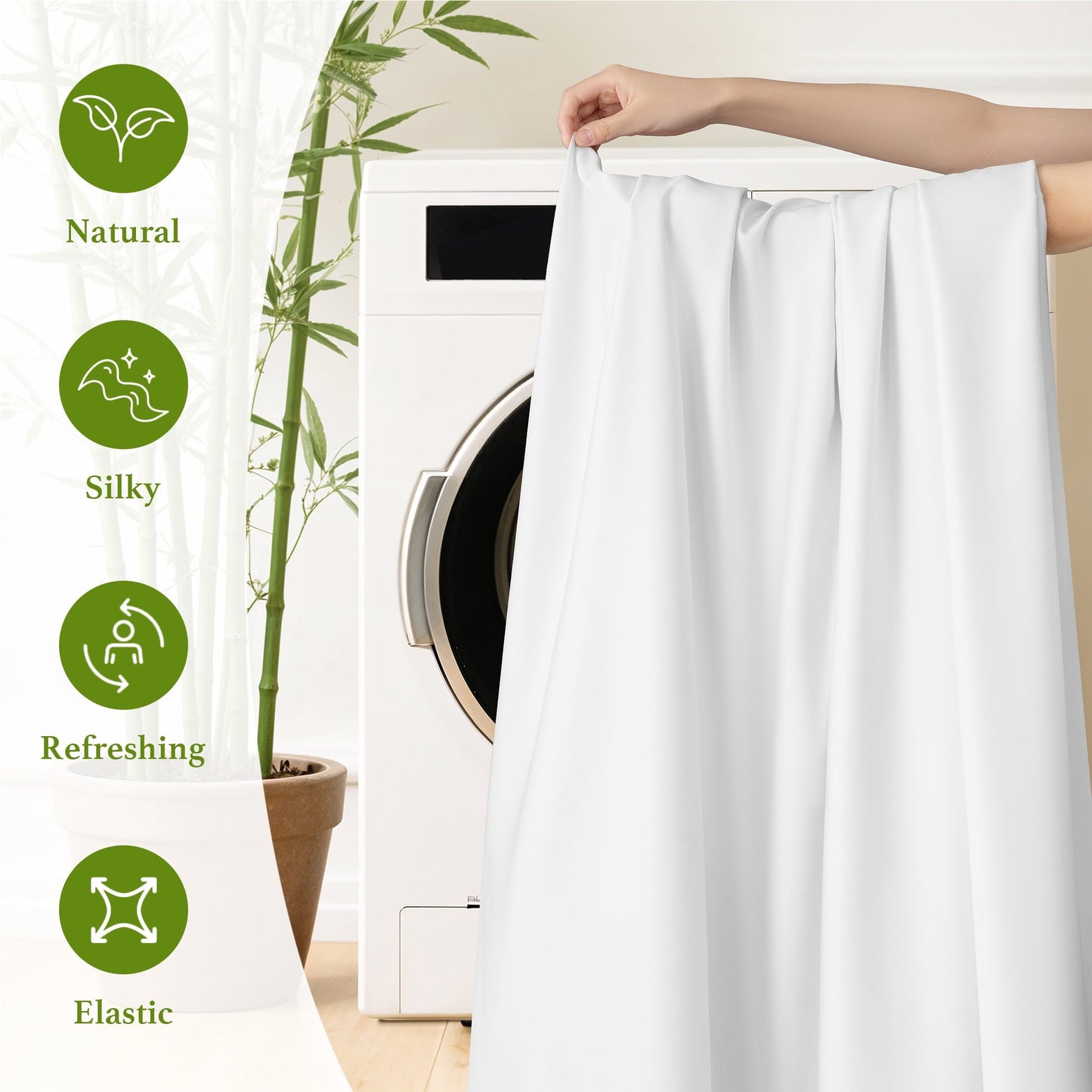 Wrinkle-Resistant Bamboo Sheets Set, 4-Piece Queen Sheet Set with 16" Deep Pockets, Soft and Breathable Bed Sheets, White - Premium Ultra-Soft Pillowcase Pair for Sleeping Detail
