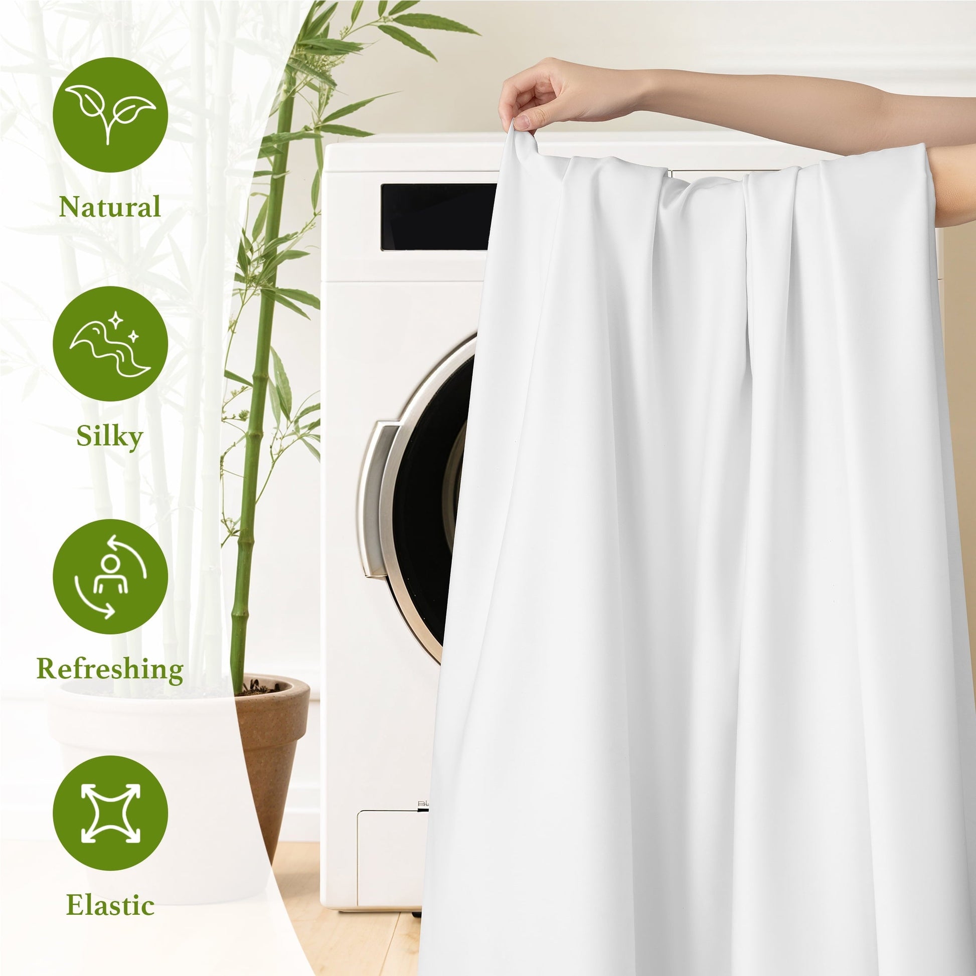 Wrinkle-Resistant Bamboo Sheets Set, 4-Piece Queen Sheet Set with 16" Deep Pockets, Soft and Breathable Bed Sheets, White - Premium Ultra-Soft Pillowcase Pair for Sleeping Detail