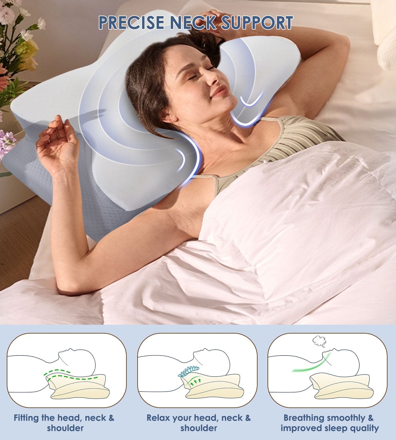 Hotel Collection Cervical Pillow for Neck Pain Relief, Contour Memory Foam Pillows, Odorless Ergonomic Neck Pillow Adjustable Orthoped... - Ergonomic Memory Foam Pillow for Neck Pain Support Detail
