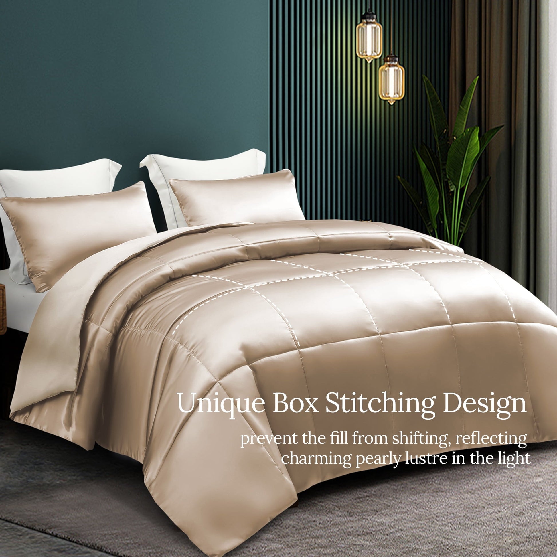 All-Season 3-Piece Reversible Silky Soft King Size Comforter Bedding Set, Luxurious Satin Comforters with 2 Satin Pillowcases, L... - Hypoallergenic Ultra-Fluffy Quilt for Winter Detail
