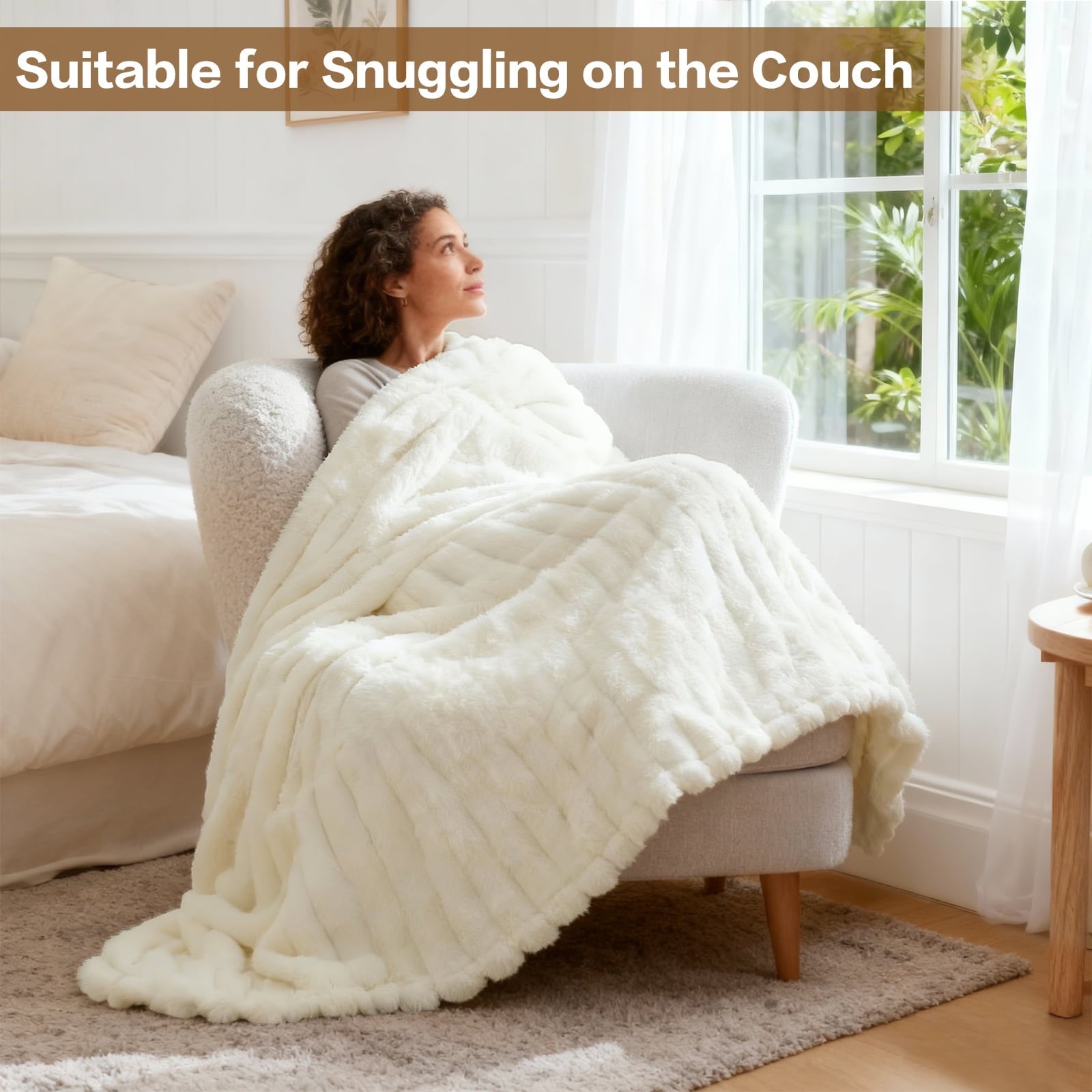 Cozy Fleece White Fleece Throw Blanket for Couch, Super Soft Cozy Blankets and Throws, Decorative Fleece Blankets for Women Men G... - Luxury Knitted Decorative Throw Blanket with Fringes Detail