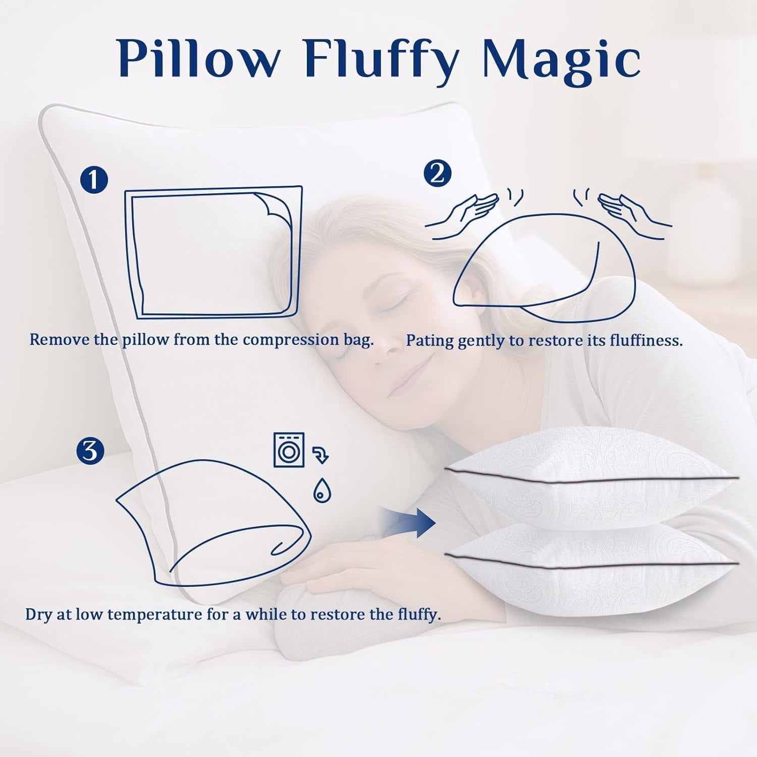 Decorative Plump for Sleeping, Soft and Supportive Throw for Couch, Bed and Sofa, Down Alternative Pillow, 26x26 Inches - Orthopedic Shredded Foam Bed Pillow Set Detail
