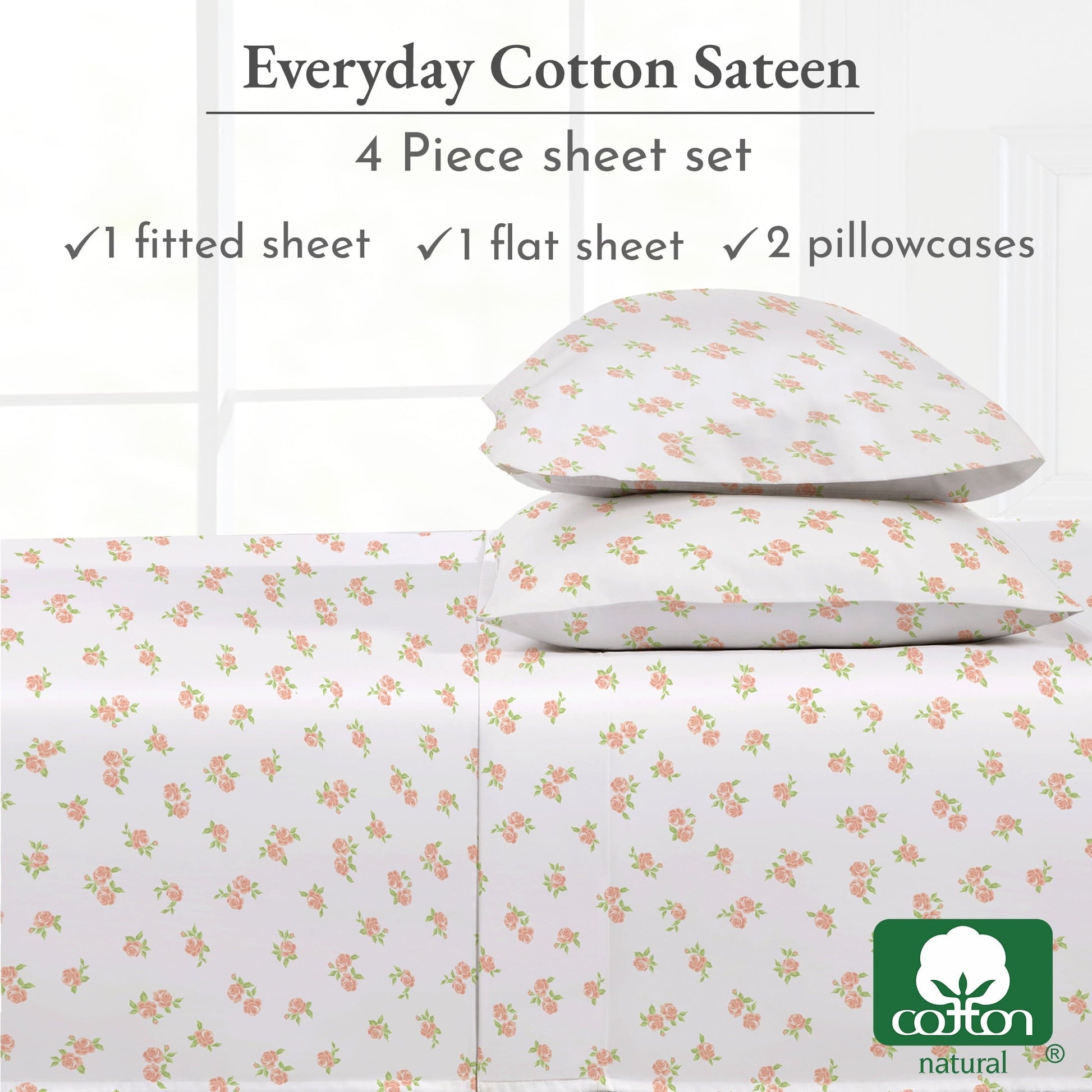 Premium Egyptian Cotton 4 Piece Printed Floral Bed Sheets Queen Size Set - 100% Cotton Sheets Queen, Soft Sateen Bedsheets, Deep Pocket Queen... - Breathable Egyptian Cotton Flat & Fitted Sheets Detail