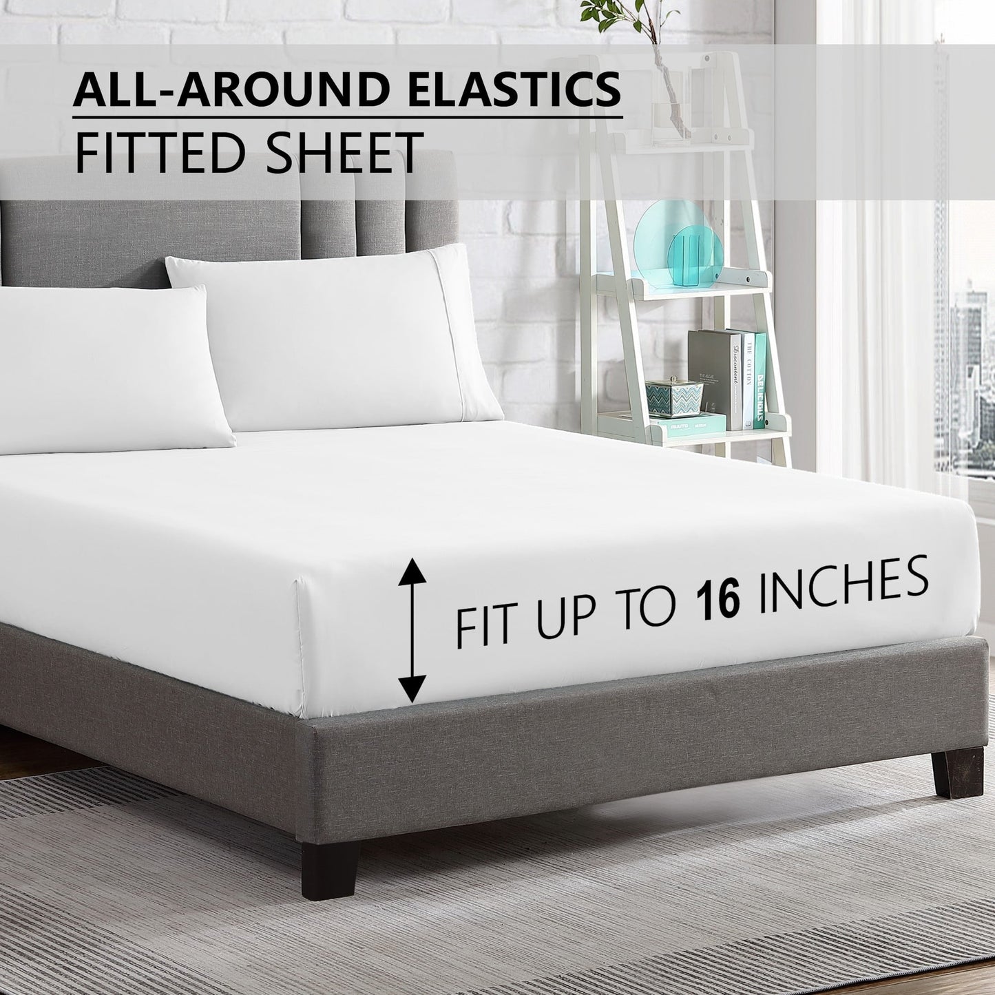 Breathable Luxury Queen Size 6 Piece Bed Sheet Set White - Ultra Soft Microfiber Deep Pocket Wrinkle Free - Breathable Egyptian Cotton Flat & Fitted Sheets Detail
