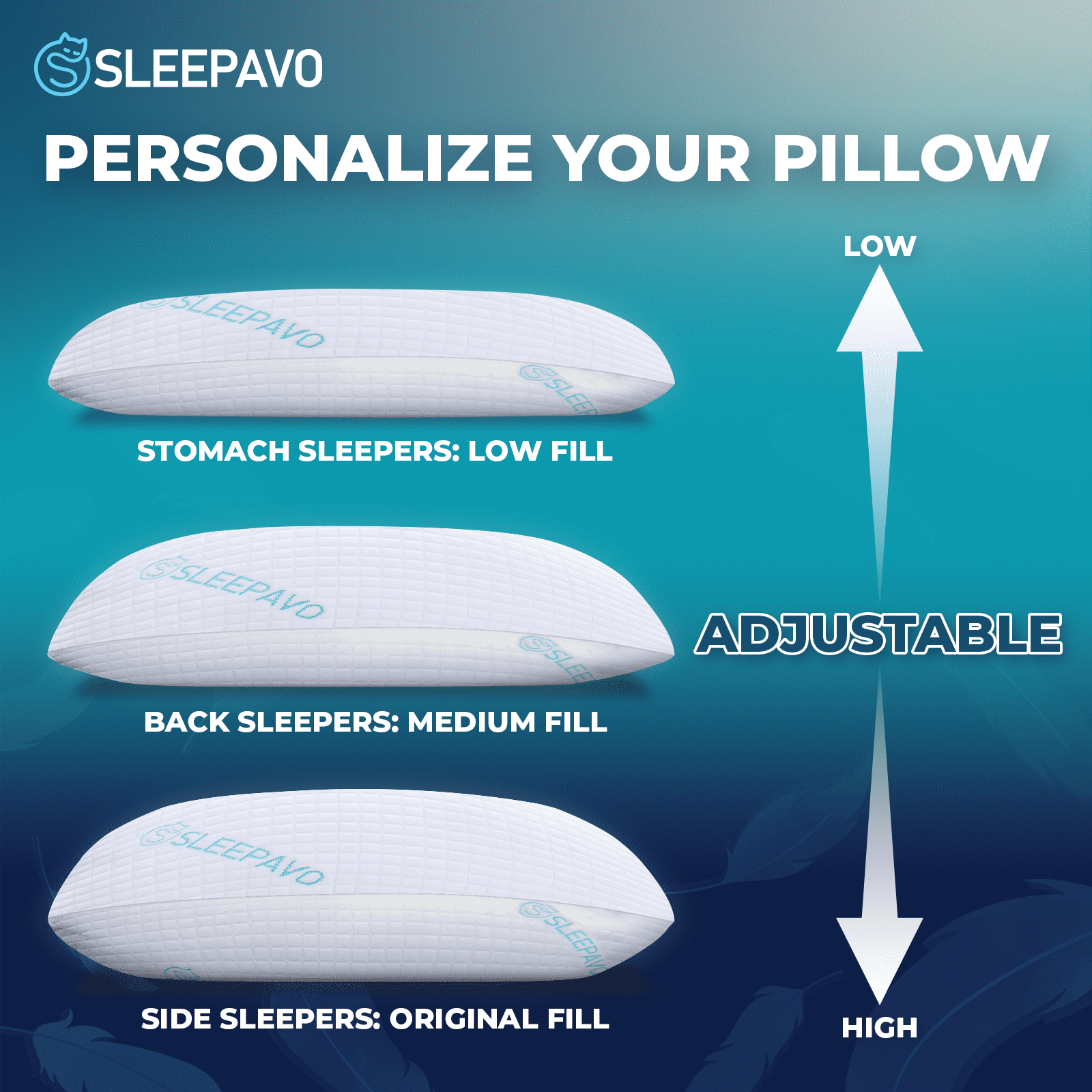 Decorative Plump Adjustable Shredded Memory Foam Pillows Queen Size Set of 2 - Extra Soft Cooling Bamboo Bed Pillows for Sleeping - Ba... - Ergonomic Memory Foam Pillow for Neck Pain Support Detail