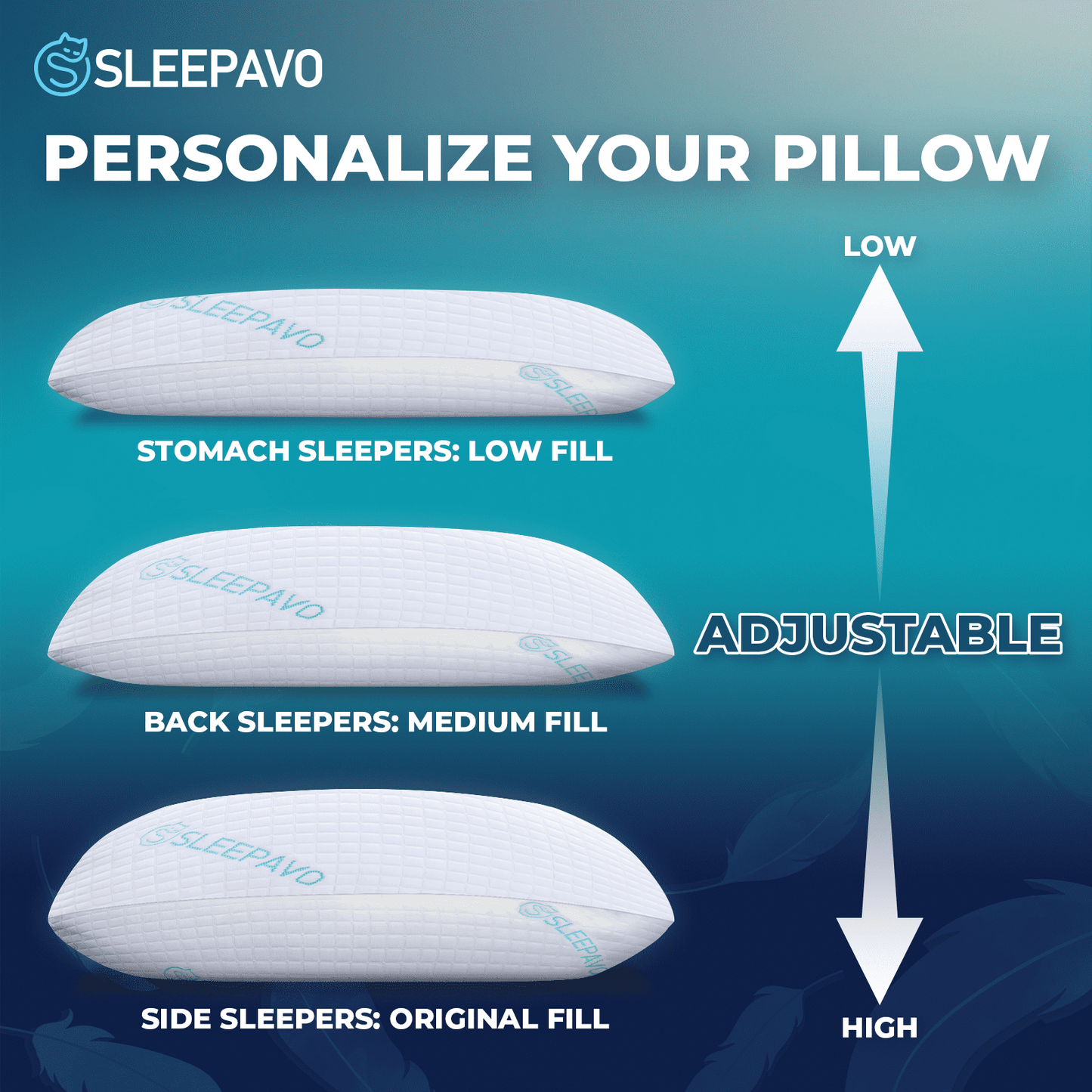 Decorative Plump Adjustable Shredded Memory Foam Pillow Queen Size - Soft or Firm Rayon Derived for Side Sleepers, Stomach & Back - Co... - Hotel Quality Plush Sleeping Pillows Detail