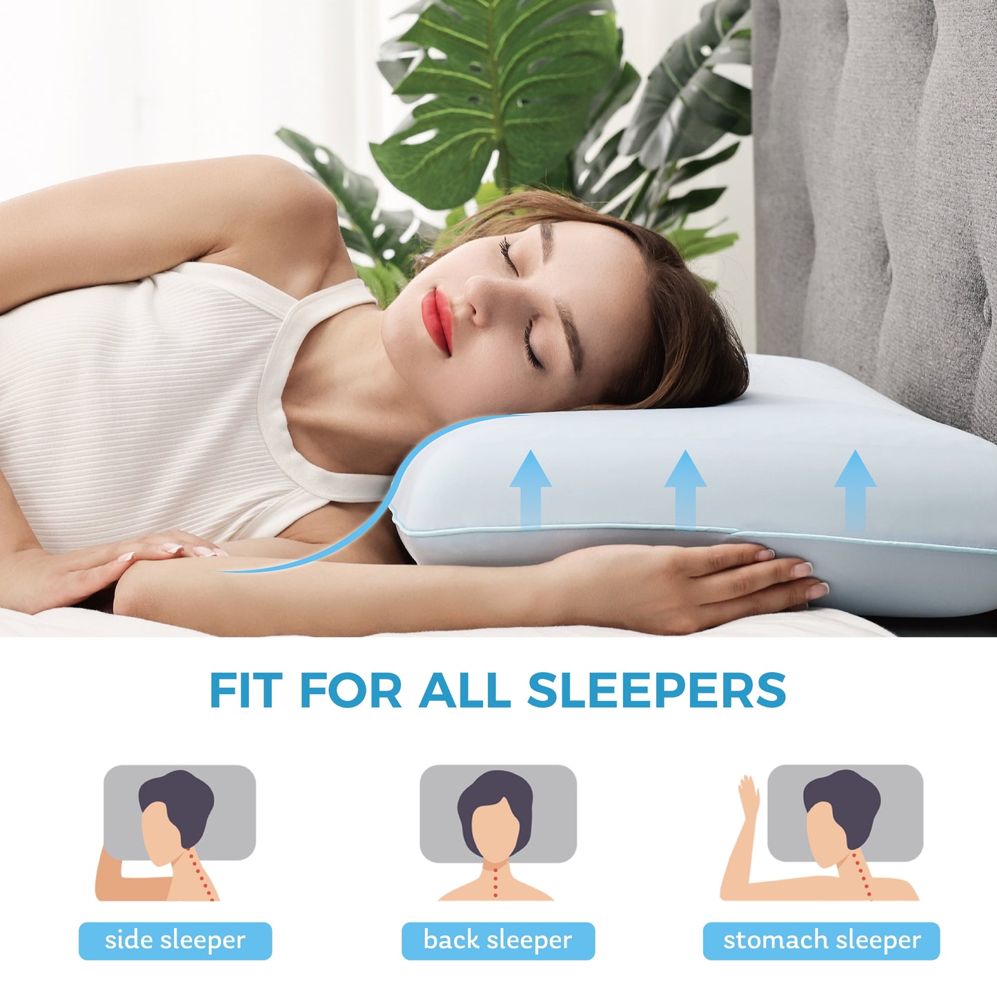 Fluffy Shredded Memory Foam Pillow, Cooling Gel Bed Pillow, Queen, Blue - Ergonomic Memory Foam Pillow for Neck Pain Support Detail