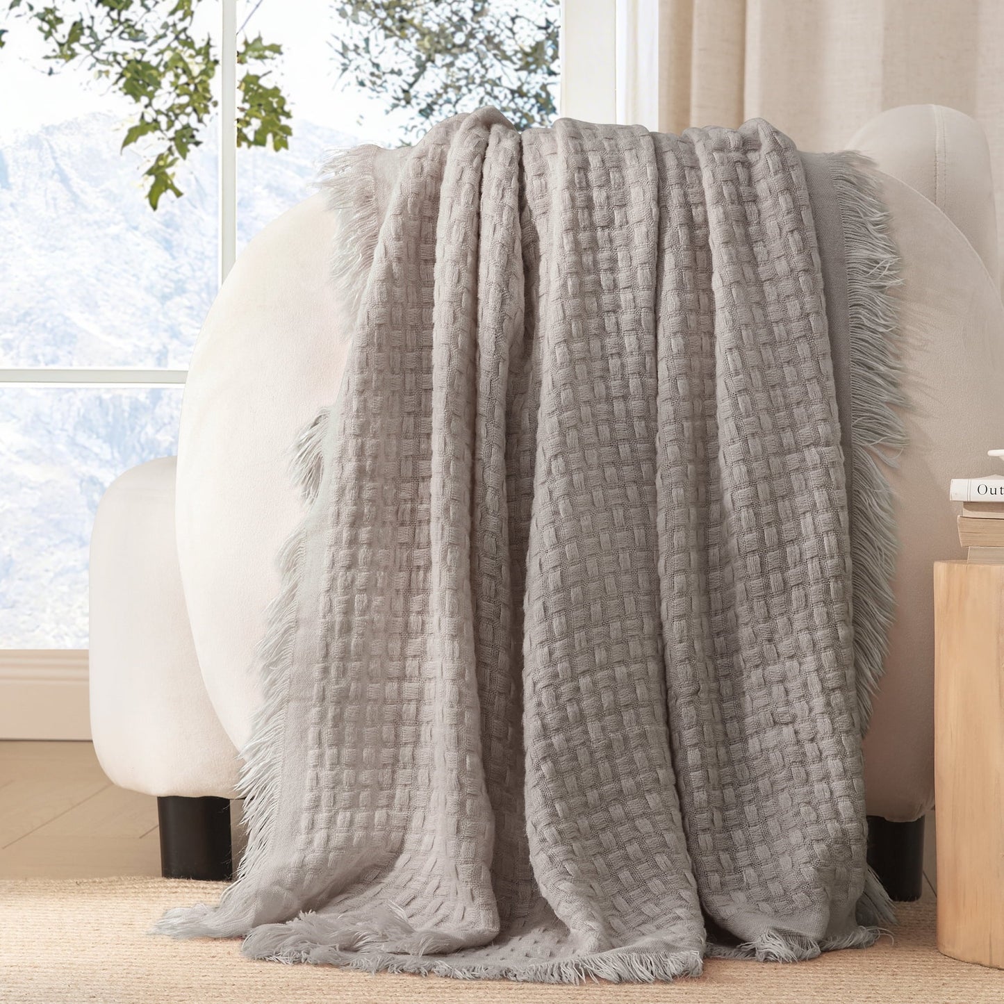 Super Soft Flannel Knitted Throw Blanket with Fringes for Couch, Soft and Warm Textured Throw for All Season, Lightweight Breathable Roo... - Cozy Fleece Throw Blanket for Couch & Bed Detail