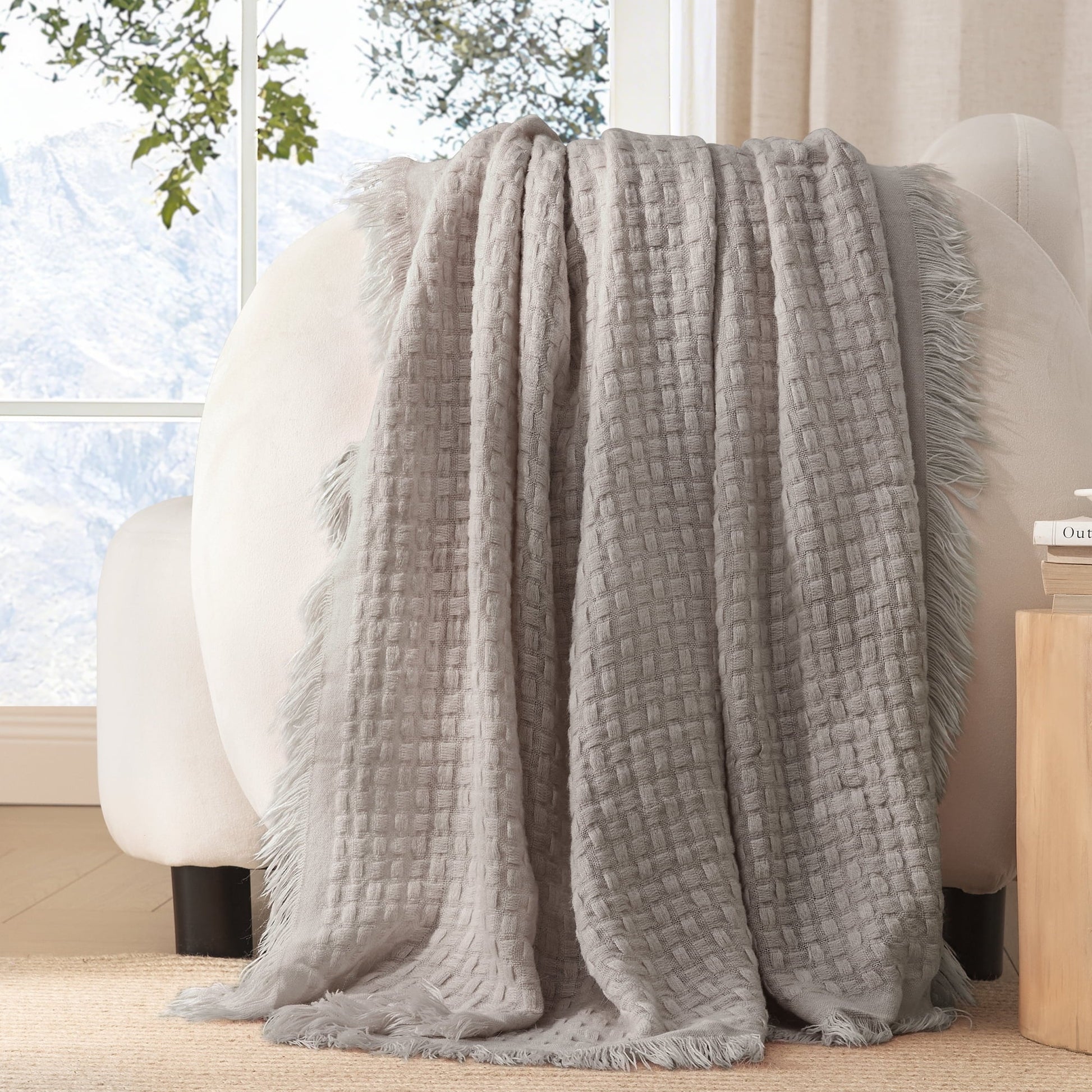 Super Soft Flannel Knitted Throw Blanket with Fringes for Couch, Soft and Warm Textured Throw for All Season, Lightweight Breathable Roo... - Cozy Fleece Throw Blanket for Couch & Bed Detail