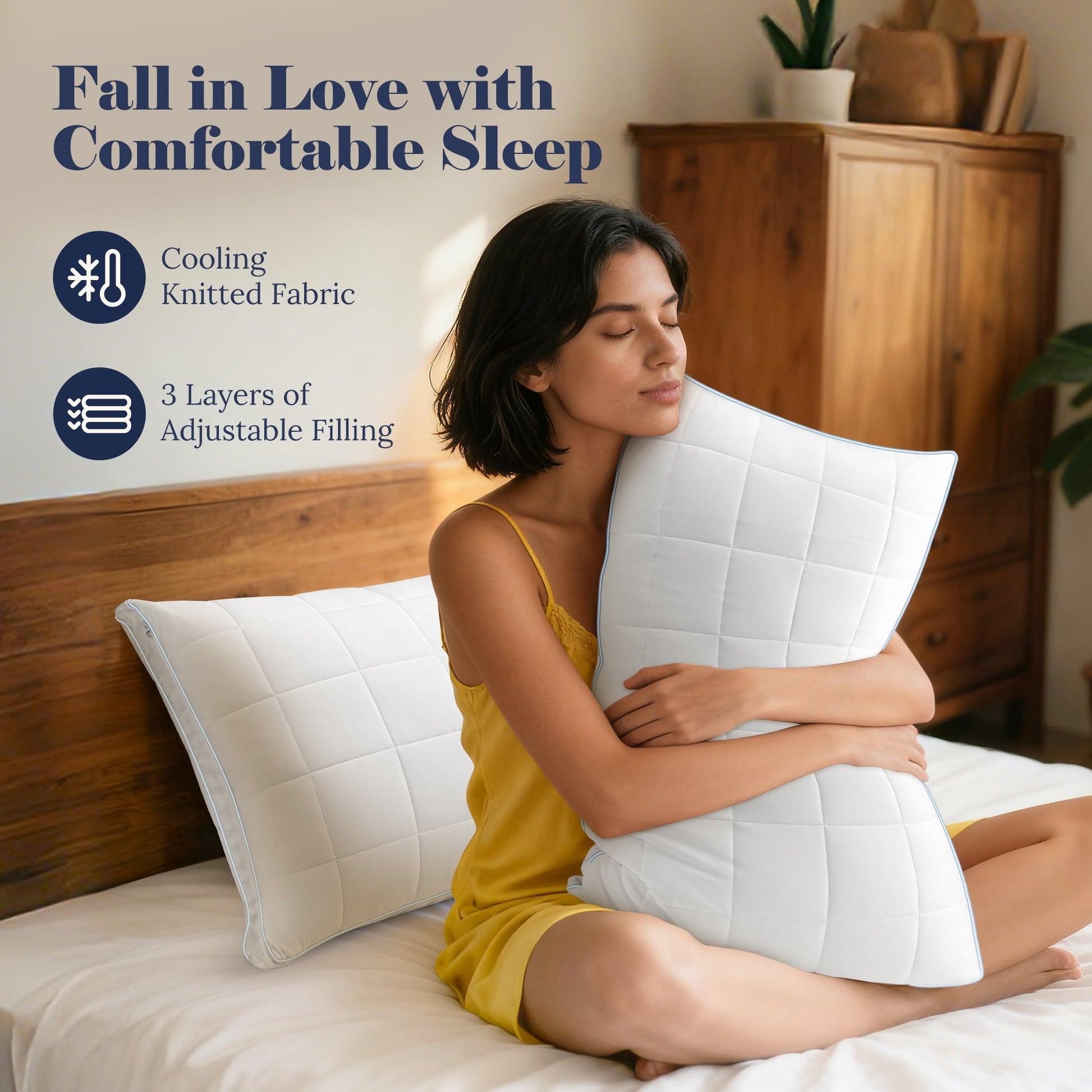 Hotel Collection Cooling Adjustable Pillow, Luxury Queen Size Bed Pillows Hotel Collection - Soft Firm Pillows for bed - Orthopedic Shredded Foam Bed Pillow Set Detail