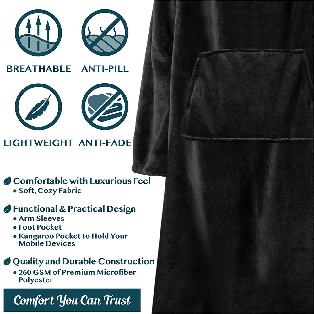 Reversible Sherpa Fleece Blanket with Sleeves, Foot Pockets for Women Men Adults, Plush Wearable Blanket Throw Wrap, Warm Snuggle Blank... - Lightweight Plush Warm Blanket for All Seasons Detail