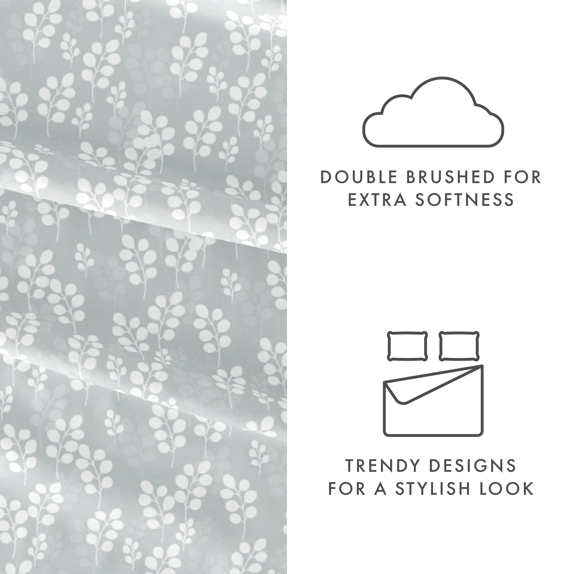Ultra-Soft 4 Piece Pattern Microfiber Bed Sheets Set, Gray Wheat, Full - Luxury Bed Sheet Set with Deep Pockets Detail