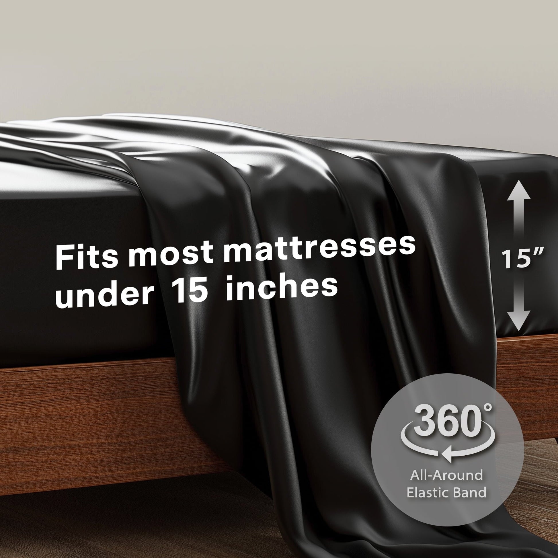 Cooling Sateen Queen Silk Black Bed Sheet Set,4 Pieces 1800 Microfiber 2 Pillowcase 20"x30" - Cooling Hotel Quality Bedding Sheets and Pillowcases Detail
