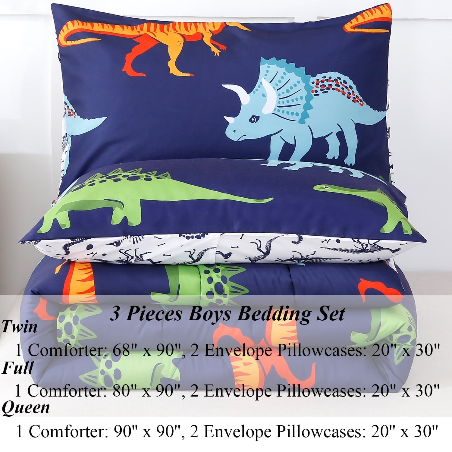 Hypoallergenic Cloud 3 Pcs Dinosaur Twin Size Bedding Sets for Boys, Dinosaur Printing Boys Comforter Set, Blue and White Reversible Bed C... - Hypoallergenic Ultra-Fluffy Quilt for Winter Detail