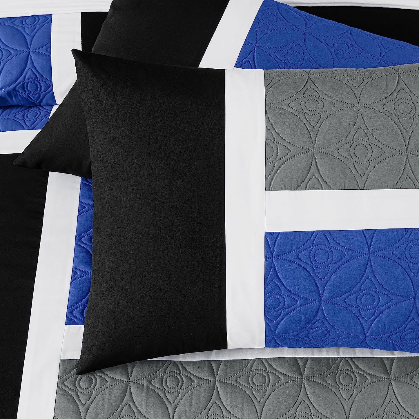 Hypoallergenic Cloud Bernard 7-Piece Full Bed in a Bag Comforter Set with Sheets, Lightweight Comforter Blue Black Gray Patchwork Quilted ... - Luxurious Quilted Duvet Cover Set Detail
