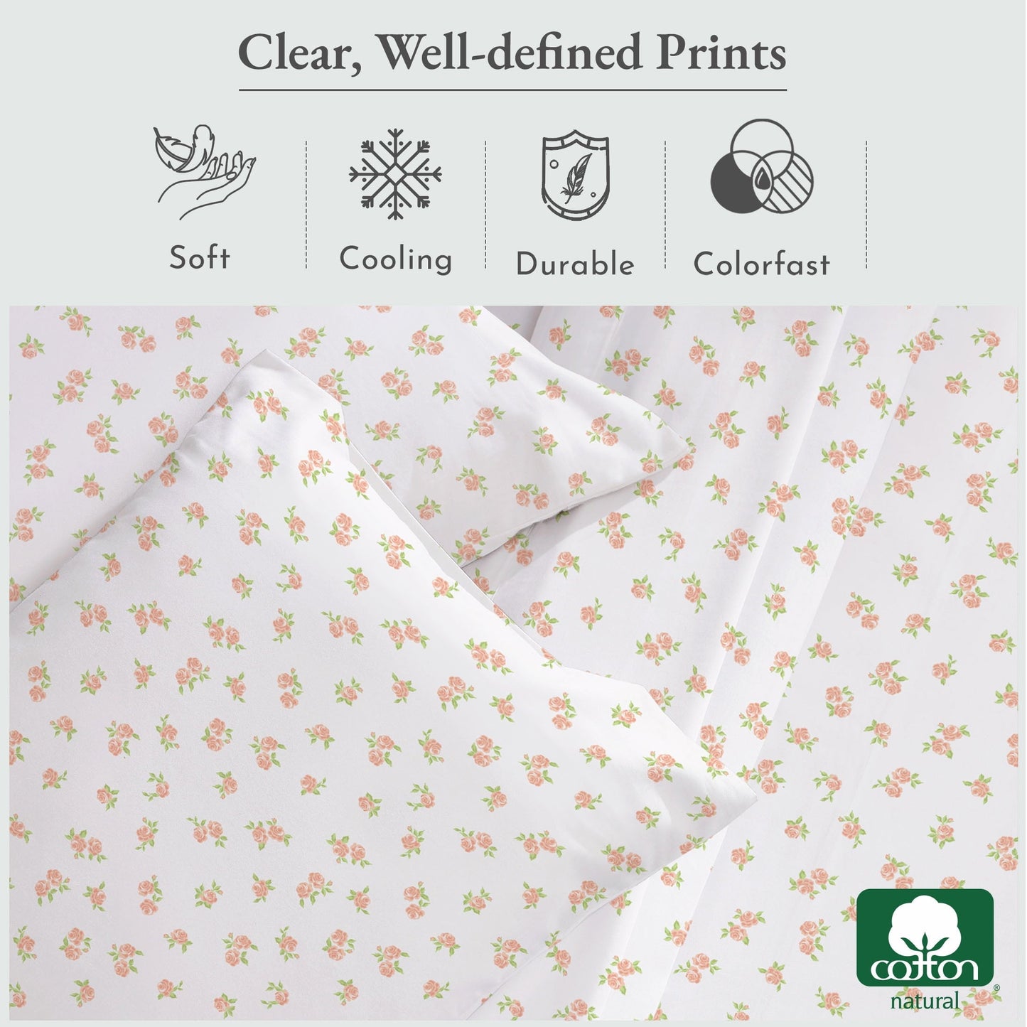 Premium Egyptian Cotton 4 Piece Printed Floral Bed Sheets Queen Size Set - 100% Cotton Sheets Queen, Soft Sateen Bedsheets, Deep Pocket Queen... - Breathable Egyptian Cotton Flat & Fitted Sheets Detail