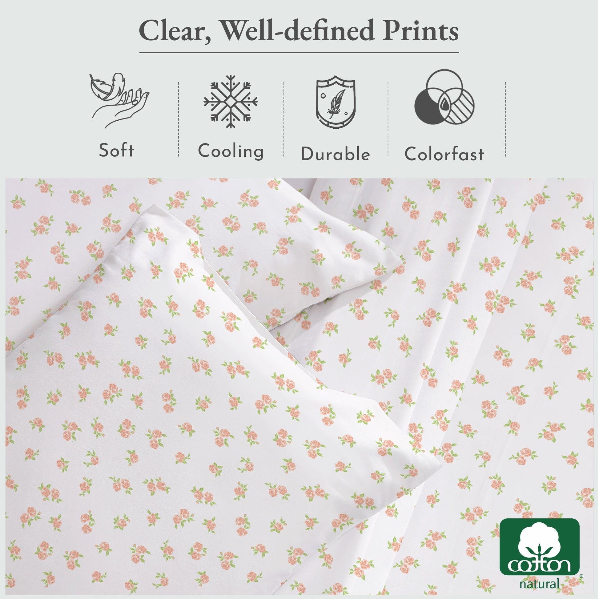 Premium Egyptian Cotton 4 Piece Printed Floral Bed Sheets Queen Size Set - 100% Cotton Sheets Queen, Soft Sateen Bedsheets, Deep Pocket Queen... - Breathable Egyptian Cotton Flat & Fitted Sheets Detail