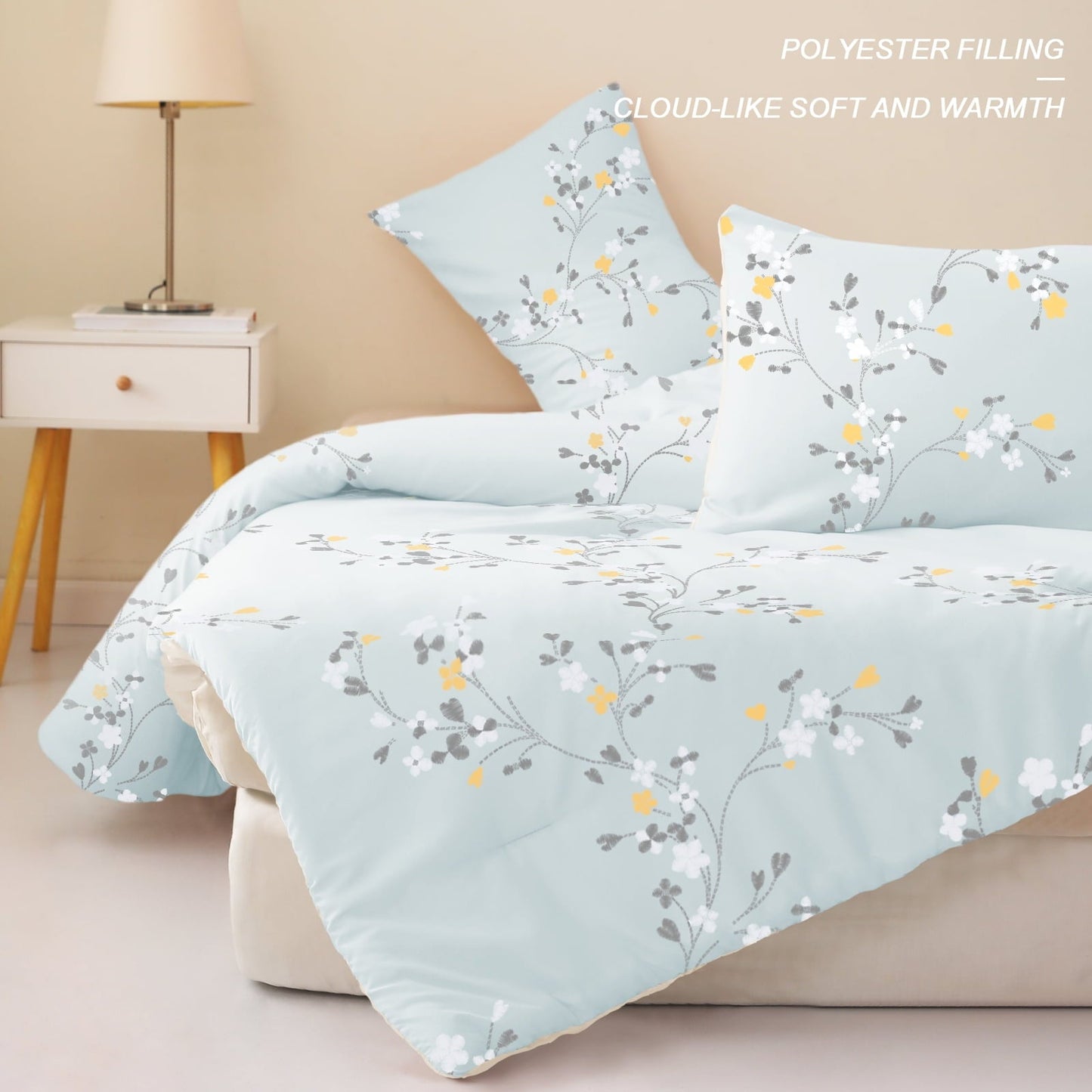All-Season 3-Piece Floral King Size Comforter Set, Microfiber Bedding Down Alternative Comforter for All Seasons with 2 Pillow S... - Hypoallergenic Ultra-Fluffy Quilt for Winter Detail