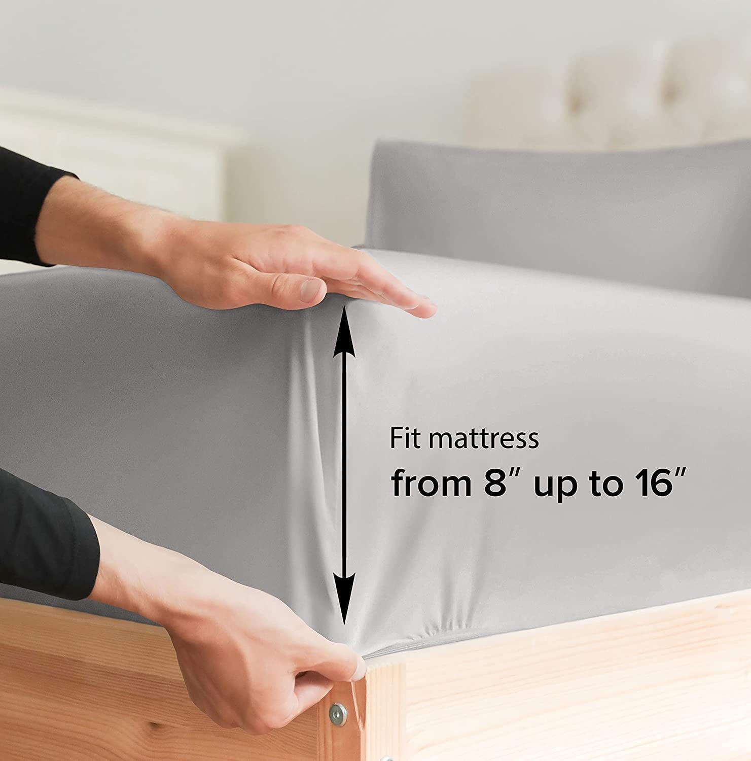 Ultra-Soft 4-Piece 400 Thread Count Cotton Sheet Set - King Size 100% Cotton Sateen Bed Sheets Fits 18"-24" Mattresse... - Luxury Bed Sheet Set with Deep Pockets Detail