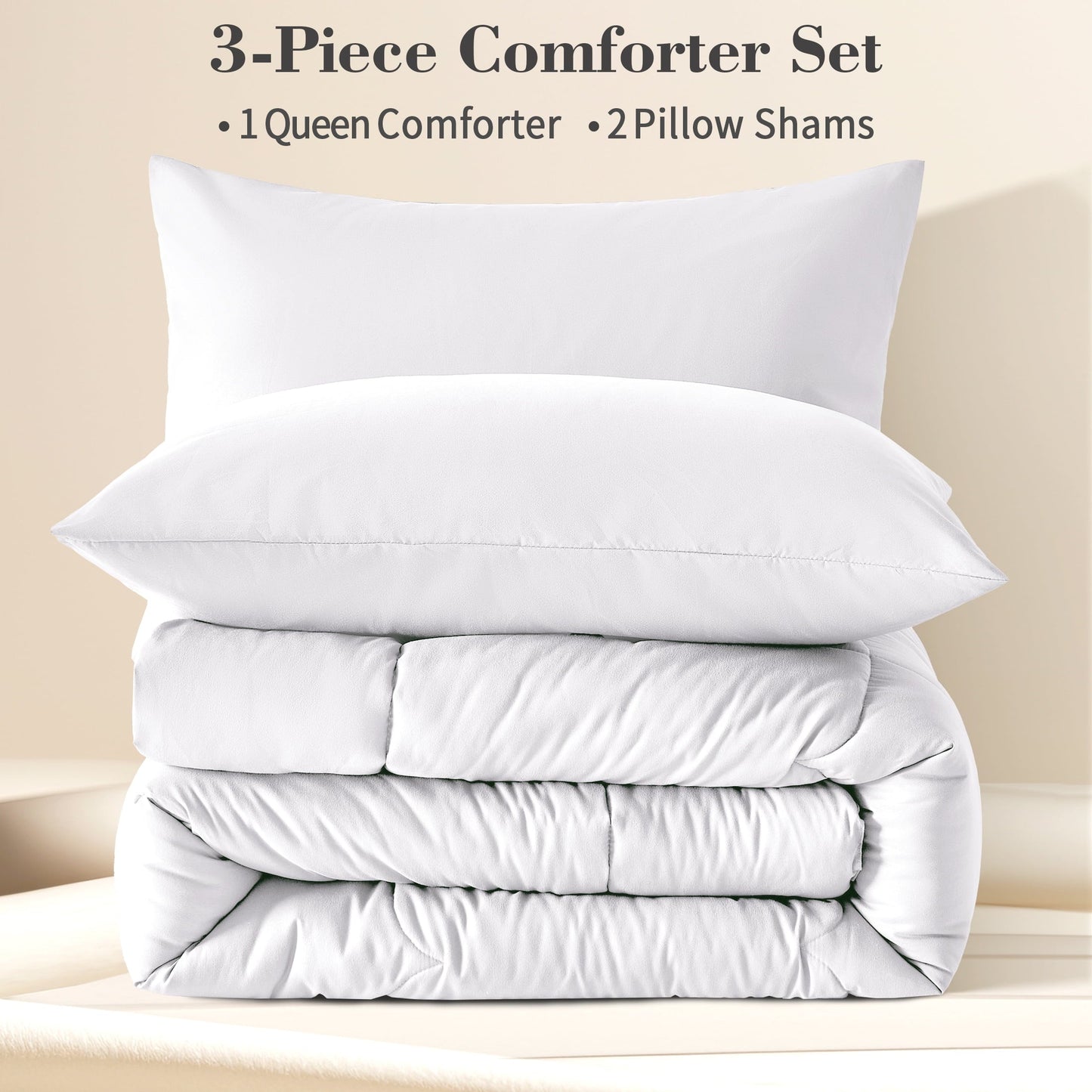 Hypoallergenic Cloud 3-Piece Queen Comforter Set - All-Season Down Alternative Bedding Bundle with 2 Pillow Shams, Premium Soft Bedding Se... - Cloud-Like Soft Lightweight Bed Comforter Detail