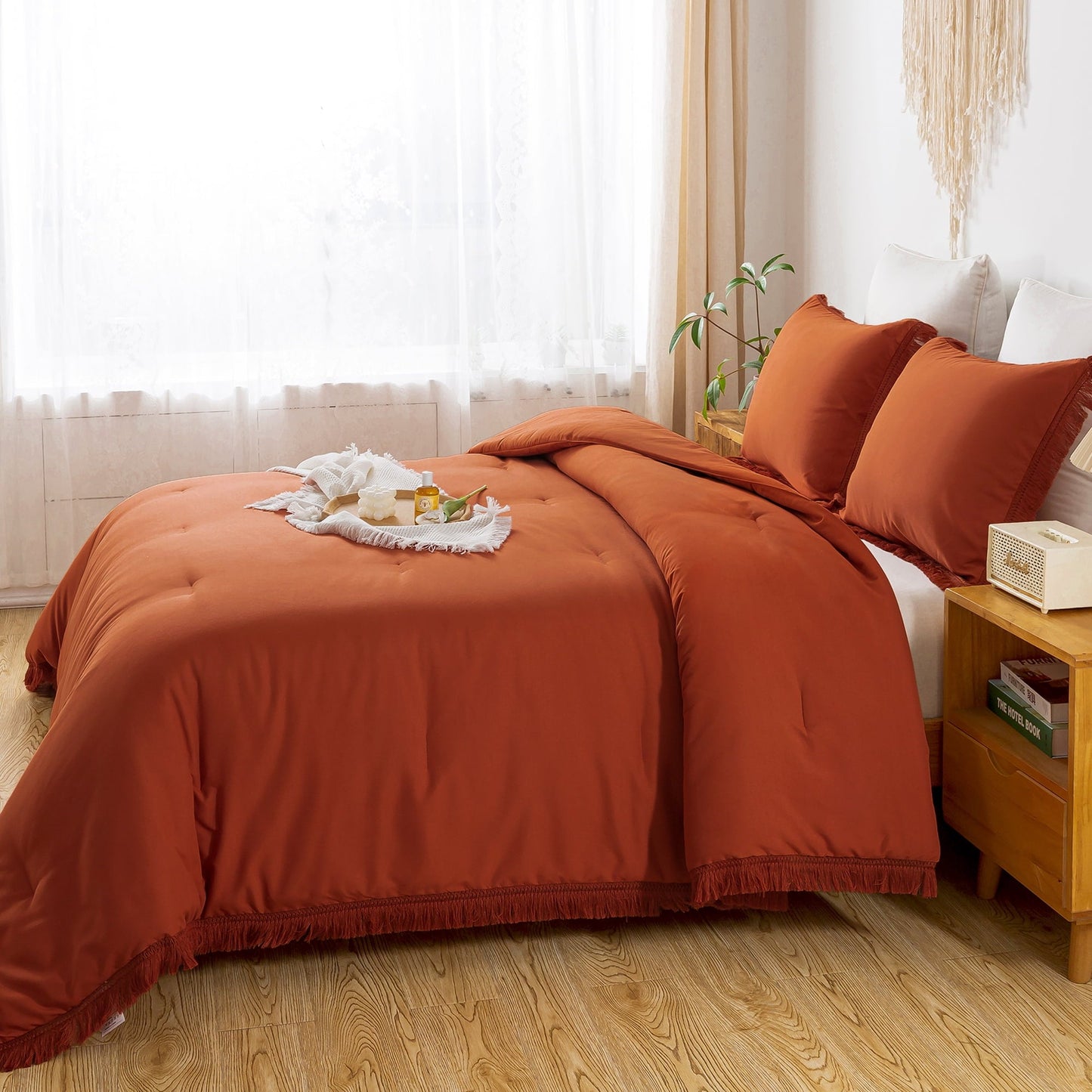 Heavyweight Warmth King Size Comforter Sets Burnt Orange, 3 Pieces Soft Fluffy Boho Bedding Comforter Sets for King Bed, All Season Terr... - All-Season Down Alternative Comforter Insert Detail