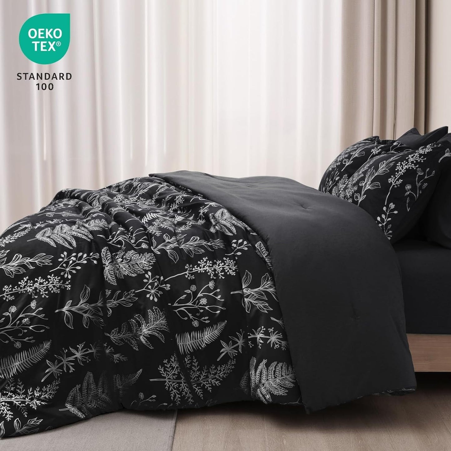 Fluffy Down Alternative 3 Pieces Printed Comforter Set Queen Size, Lightweight Botanical Floral Bed in a Bag, Ultra Soft Bedding Set with 1 R... - All-Season Down Alternative Comforter Insert Detail