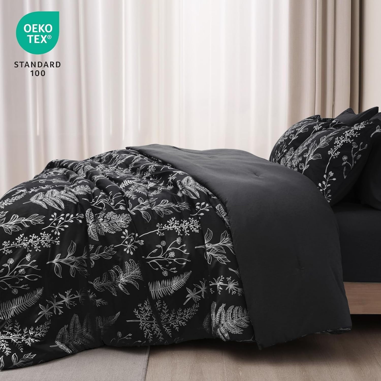 Fluffy Down Alternative 3 Pieces Printed Comforter Set Queen Size, Lightweight Botanical Floral Bed in a Bag, Ultra Soft Bedding Set with 1 R... - All-Season Down Alternative Comforter Insert Detail