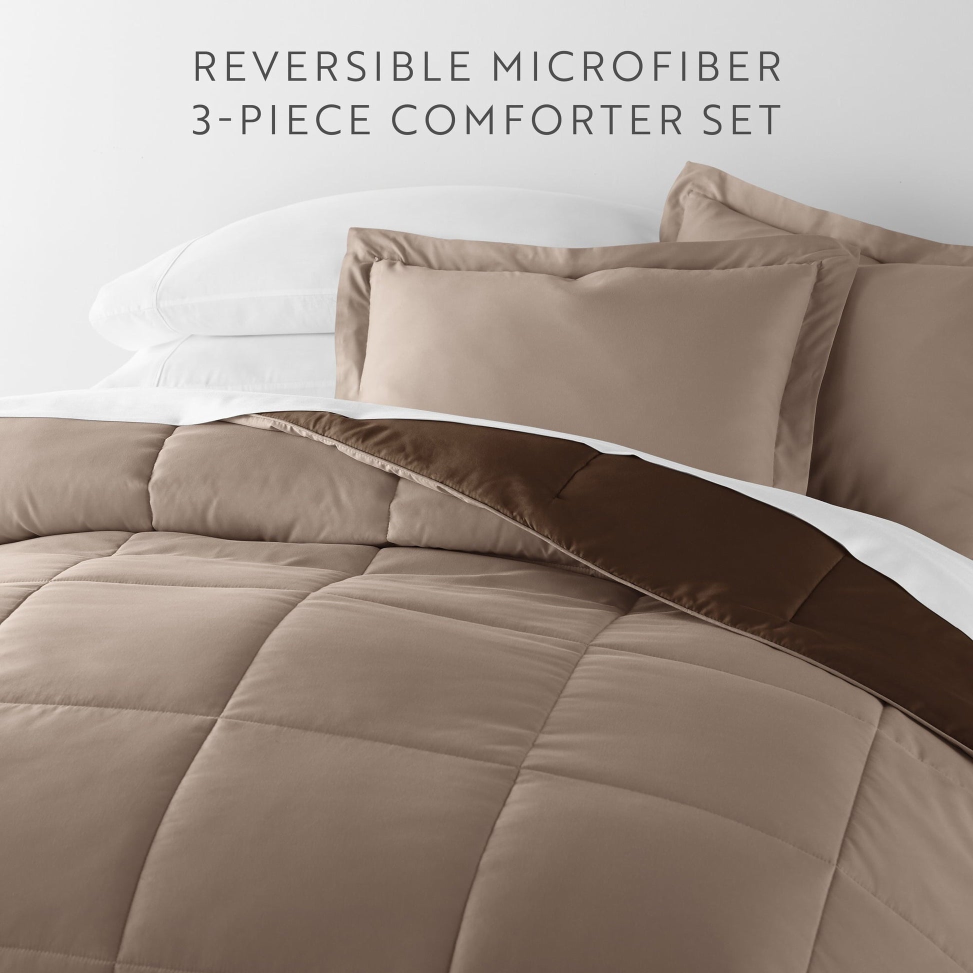 All-Season All Season Reversible Comforter Set Breathable Cool in Taupe & Chocolate Brown Full/Queen Size Bedding - Luxurious Quilted Duvet Cover Set Detail