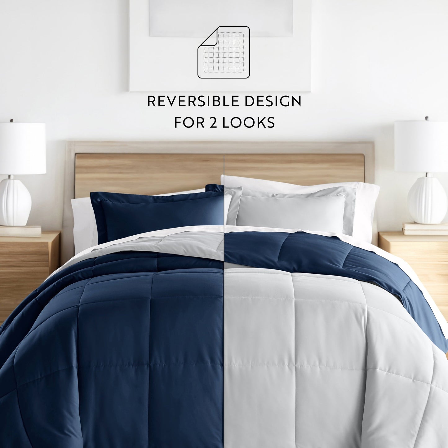 Luxurious Quilted 2-Piece Navy & Gray Reversible Down Alternative Comforter Set, Twin/Twin XL - Cloud-Like Soft Lightweight Bed Comforter Detail