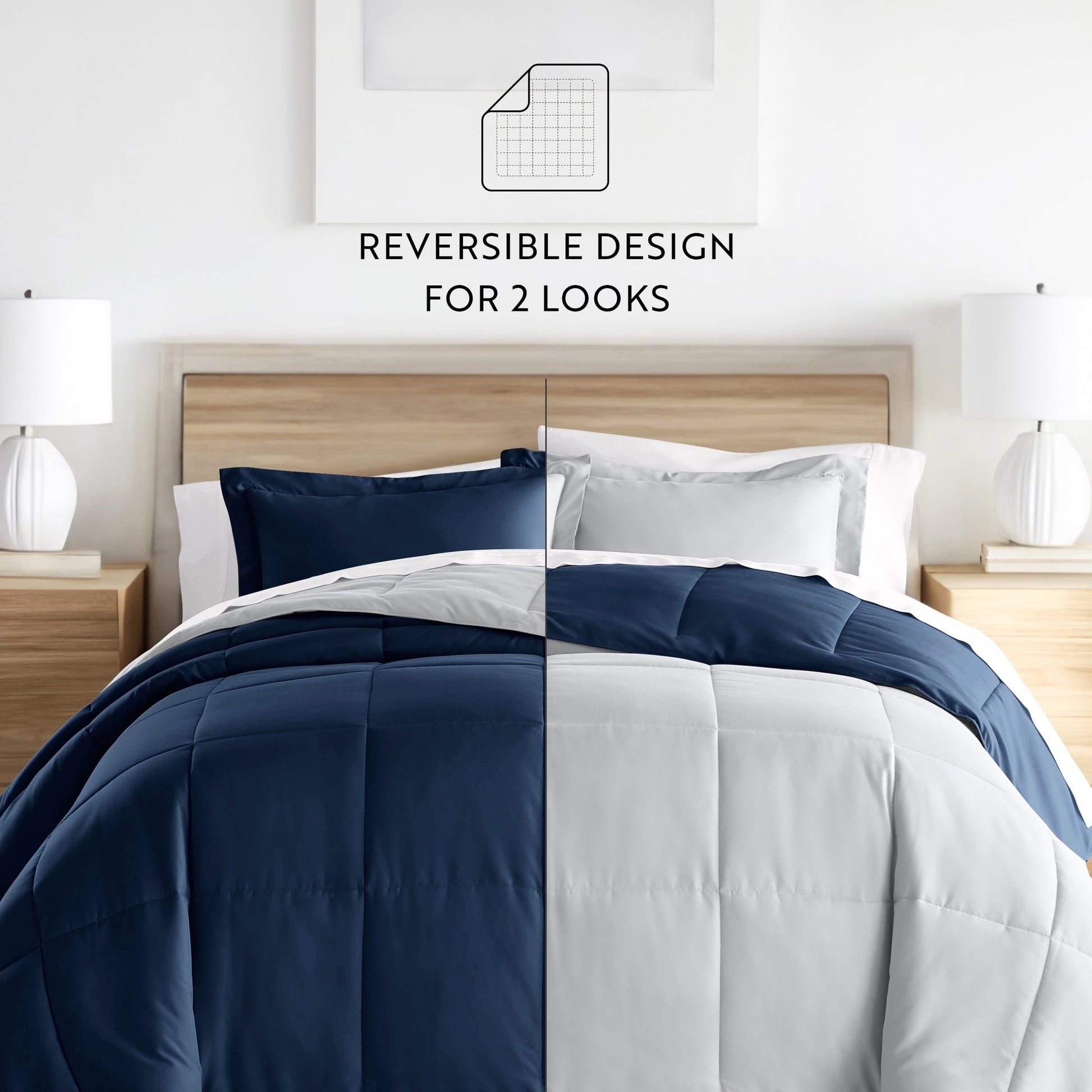 Luxurious Quilted 2-Piece Navy & Gray Reversible Down Alternative Comforter Set, Twin/Twin XL - Cloud-Like Soft Lightweight Bed Comforter Detail