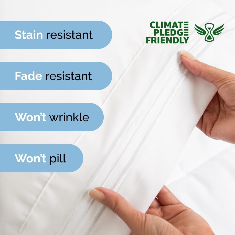 Cooling Sateen 4-Piece Ultra Soft & Comfy Hotel Luxury Sheet Set - Full Size Cooling Bed Sheet Fits 8"-16" Mattresses, White - Breathable Egyptian Cotton Flat & Fitted Sheets Detail