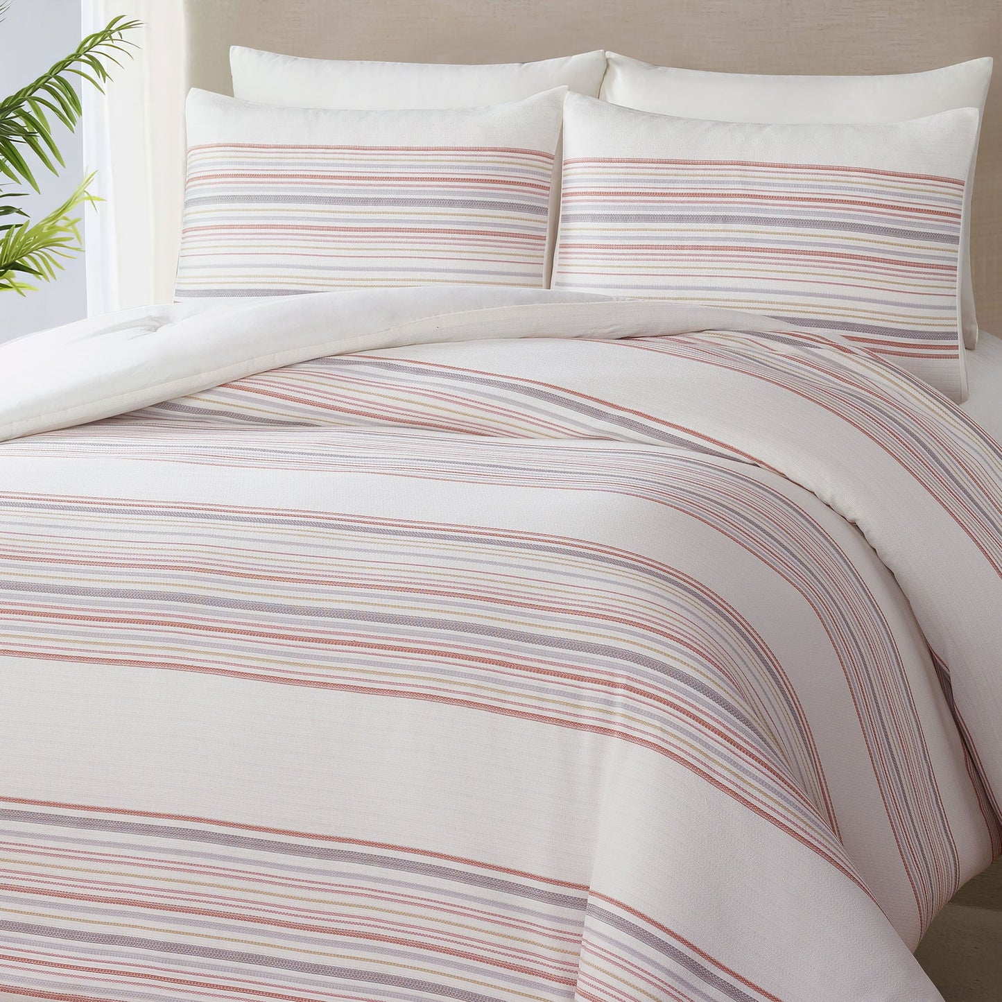 Heavyweight Warmth 3-Piece Red Yarn Dye Stripe Comforter Set, Full/Queen - Cloud-Like Soft Lightweight Bed Comforter Detail