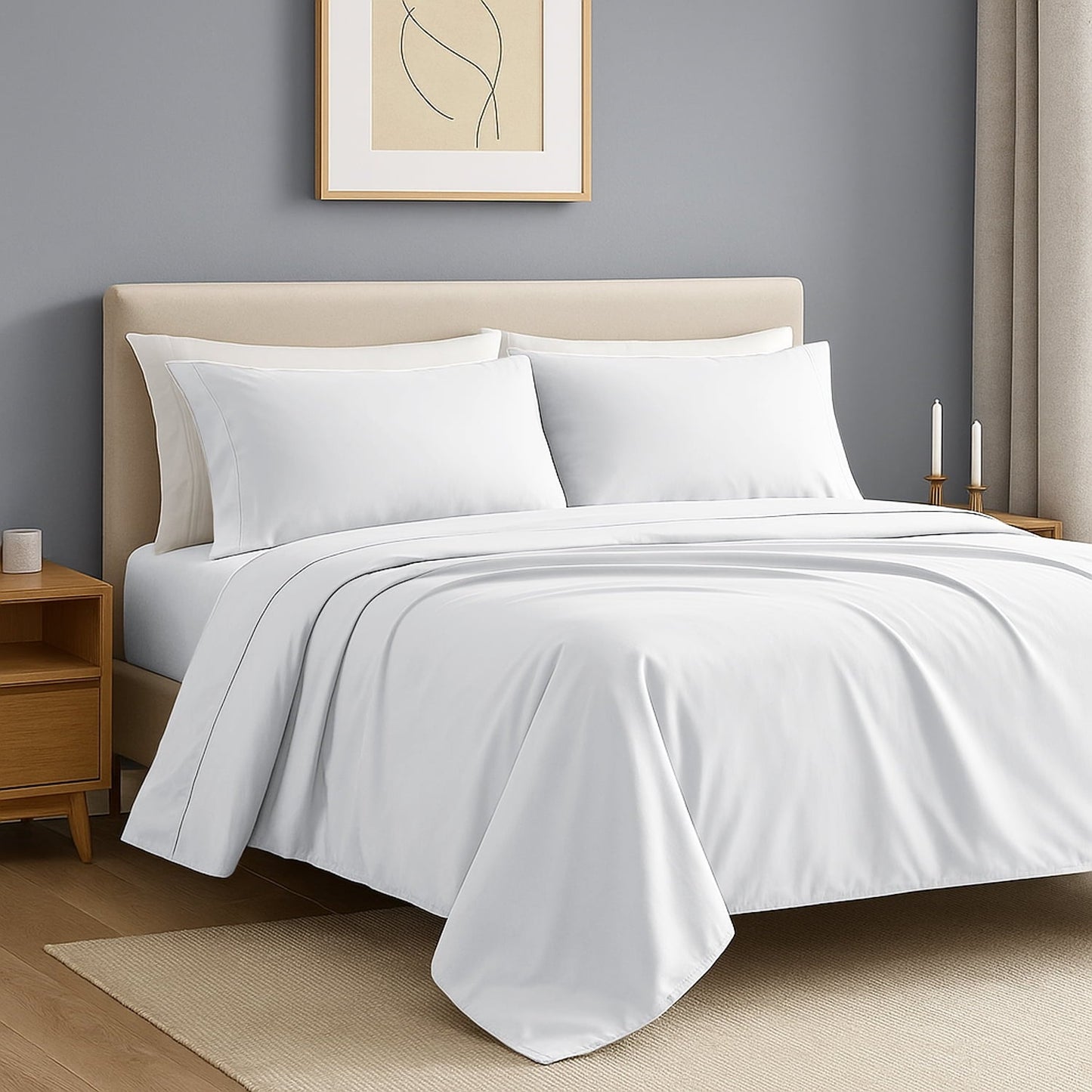 Cooling Sateen IR 3 Piece 1800 Series Deep Pocket Soft Microfiber Solid Bed Sheet Set for Kids, White Twin Size - Cooling Hotel Quality Bedding Sheets and Pillowcases Detail