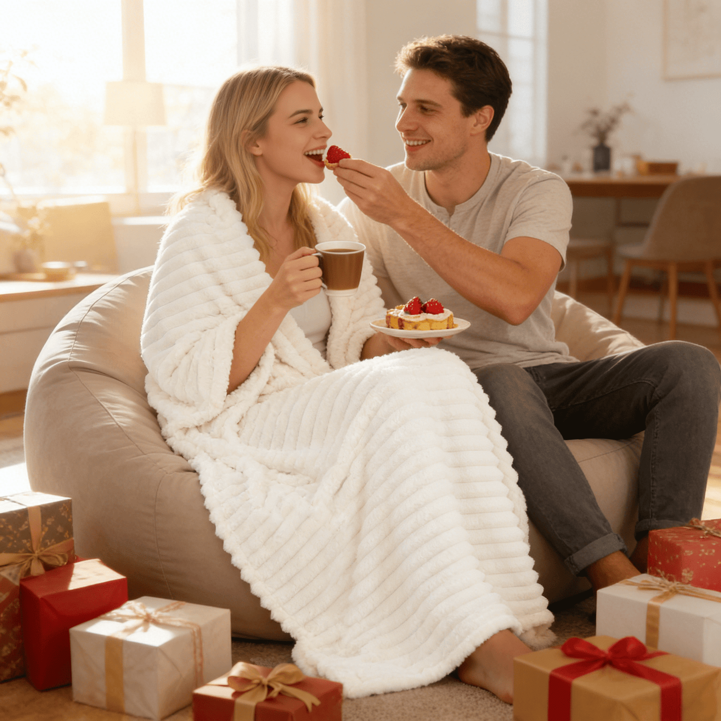 Cozy Fleece White Fleece Throw Blanket for Couch, Super Soft Cozy Blankets and Throws, Decorative Fleece Blankets for Women Men G... - Luxury Knitted Decorative Throw Blanket with Fringes Detail