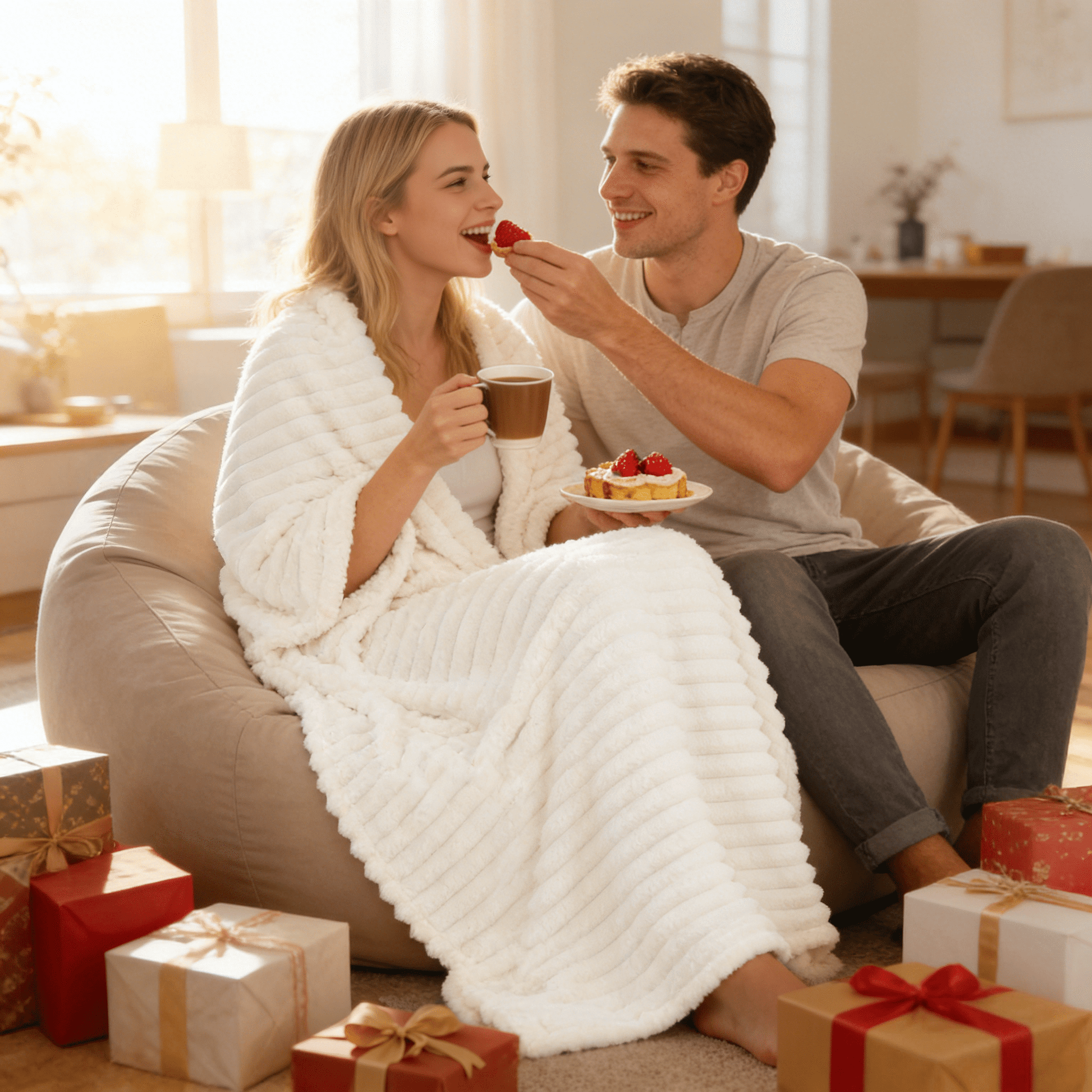 Cozy Fleece White Fleece Throw Blanket for Couch, Super Soft Cozy Blankets and Throws, Decorative Fleece Blankets for Women Men G... - Luxury Knitted Decorative Throw Blanket with Fringes Detail