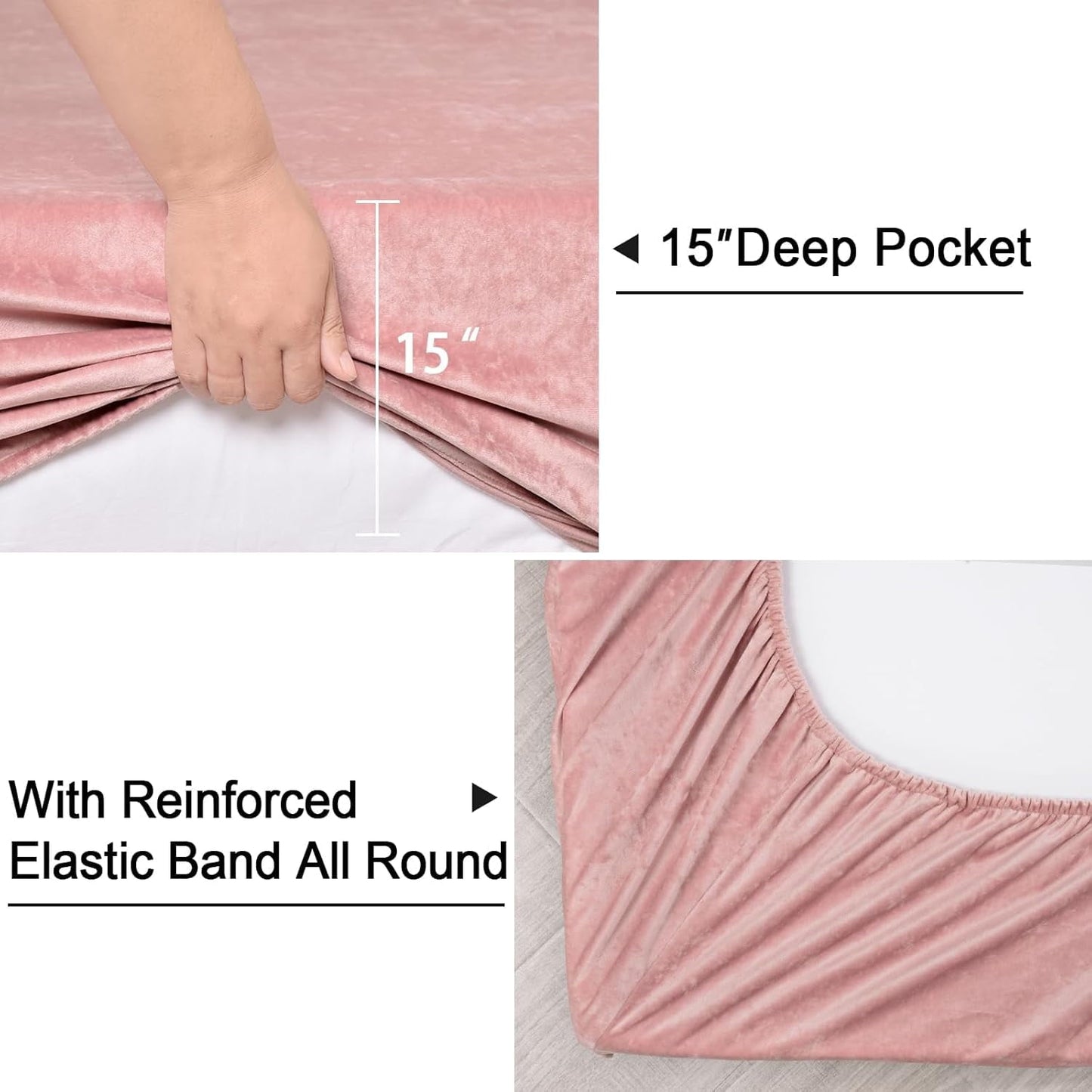 Premium Egyptian Cotton Truly Velvet Fitted Sheet Twin Size, Luxury Super Soft Flannel Bottom Sheet with 15" Deep Pocket for Winter, Pink - Cooling Hotel Quality Bedding Sheets and Pillowcases Detail