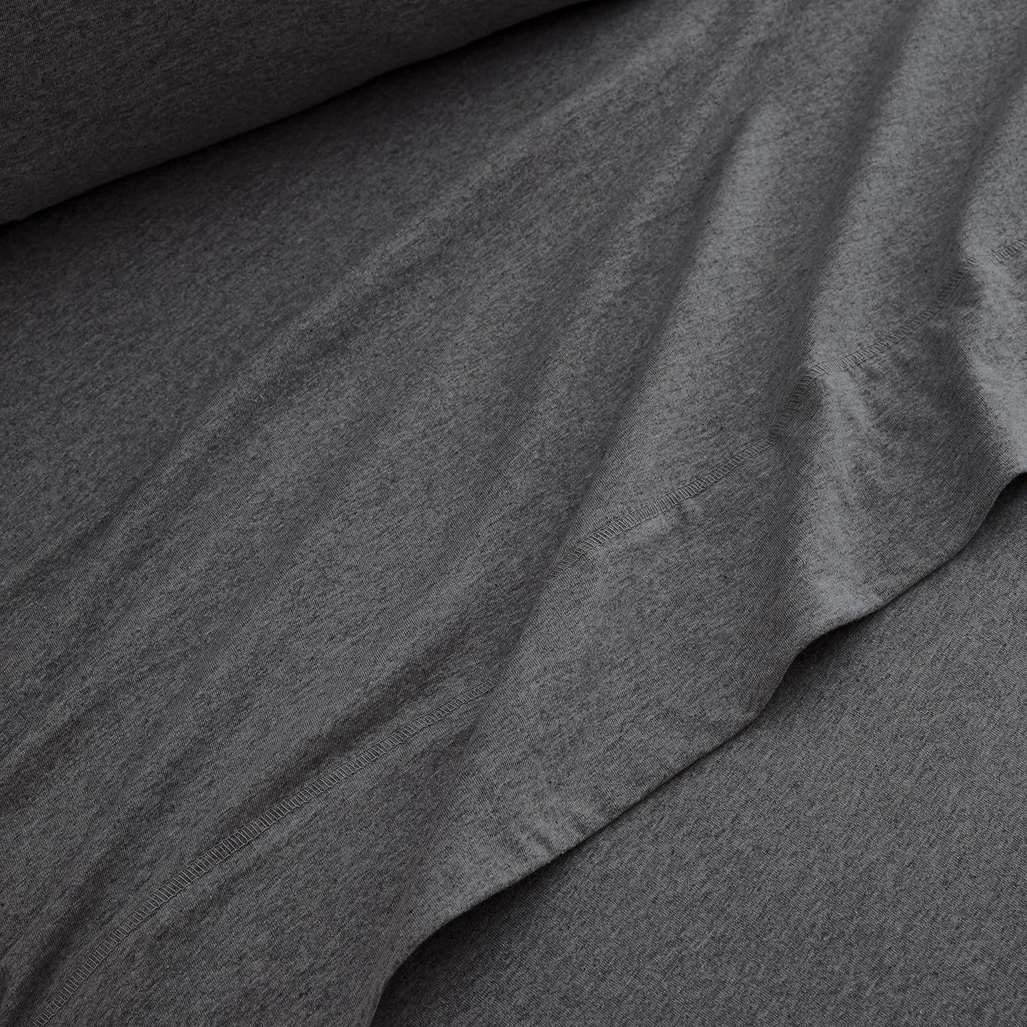 Premium Egyptian Cotton Jersey Sheet Set - 4 Pieces Queen Cotton Sheets Set - Stretchable Ultrasoft Luxury Knit Bed Linen (Dark Gray, Queen) - Breathable Egyptian Cotton Flat & Fitted Sheets Detail