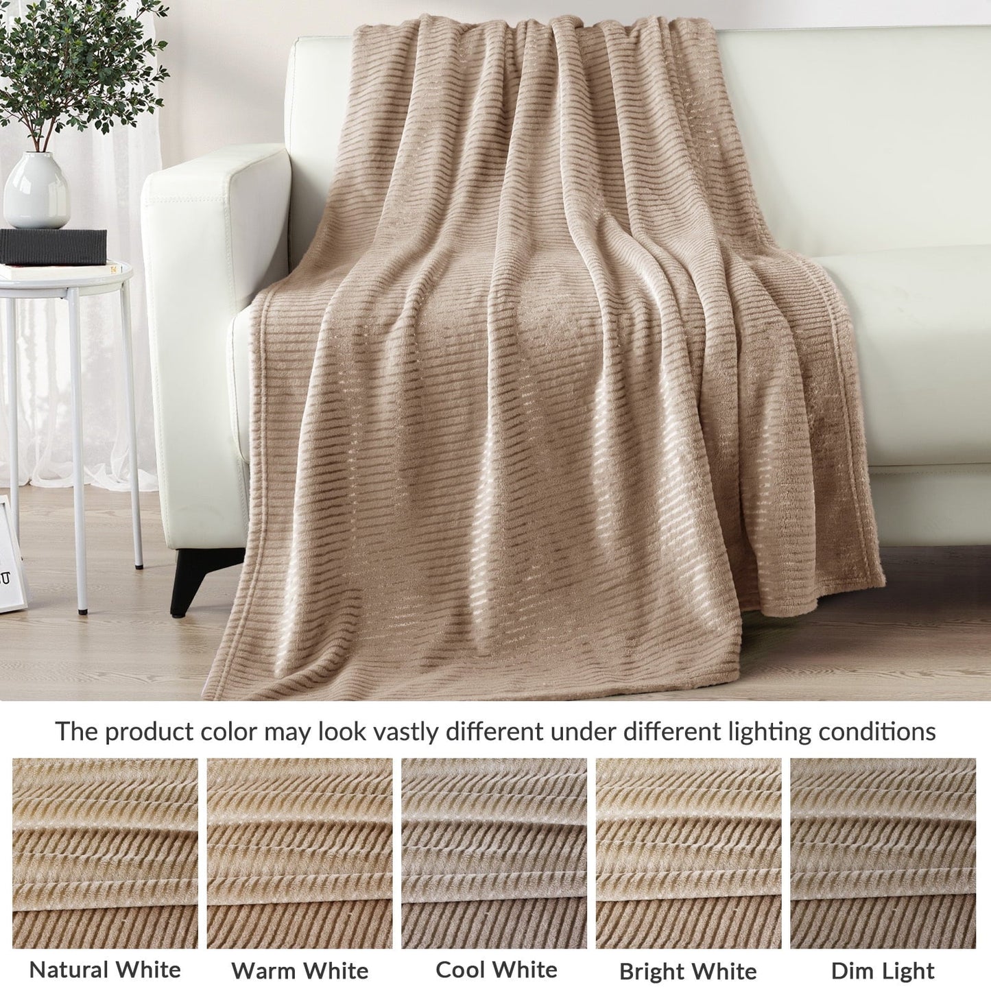Reversible Sherpa Soft Throw Blanket, 50"x60", Camel - Cozy Fleece Throw Blanket for Couch & Bed Detail
