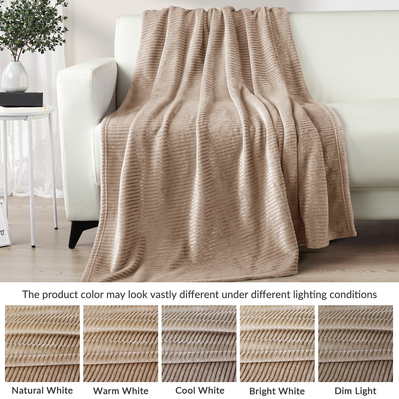 Reversible Sherpa Soft Throw Blanket, 50"x60", Camel - Cozy Fleece Throw Blanket for Couch & Bed Detail