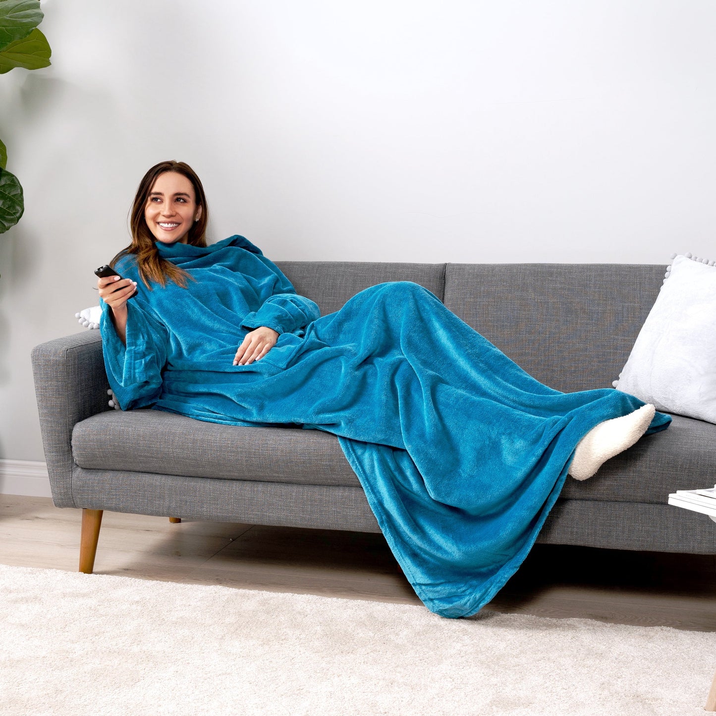Decorative Knitted Wearable Blanket with Sleeves for Adult Women Men, Cozy Fleece Warm Wrap Throw Blanket with Arms, Pocket, Gifts for C... - Luxury Knitted Decorative Throw Blanket with Fringes Detail