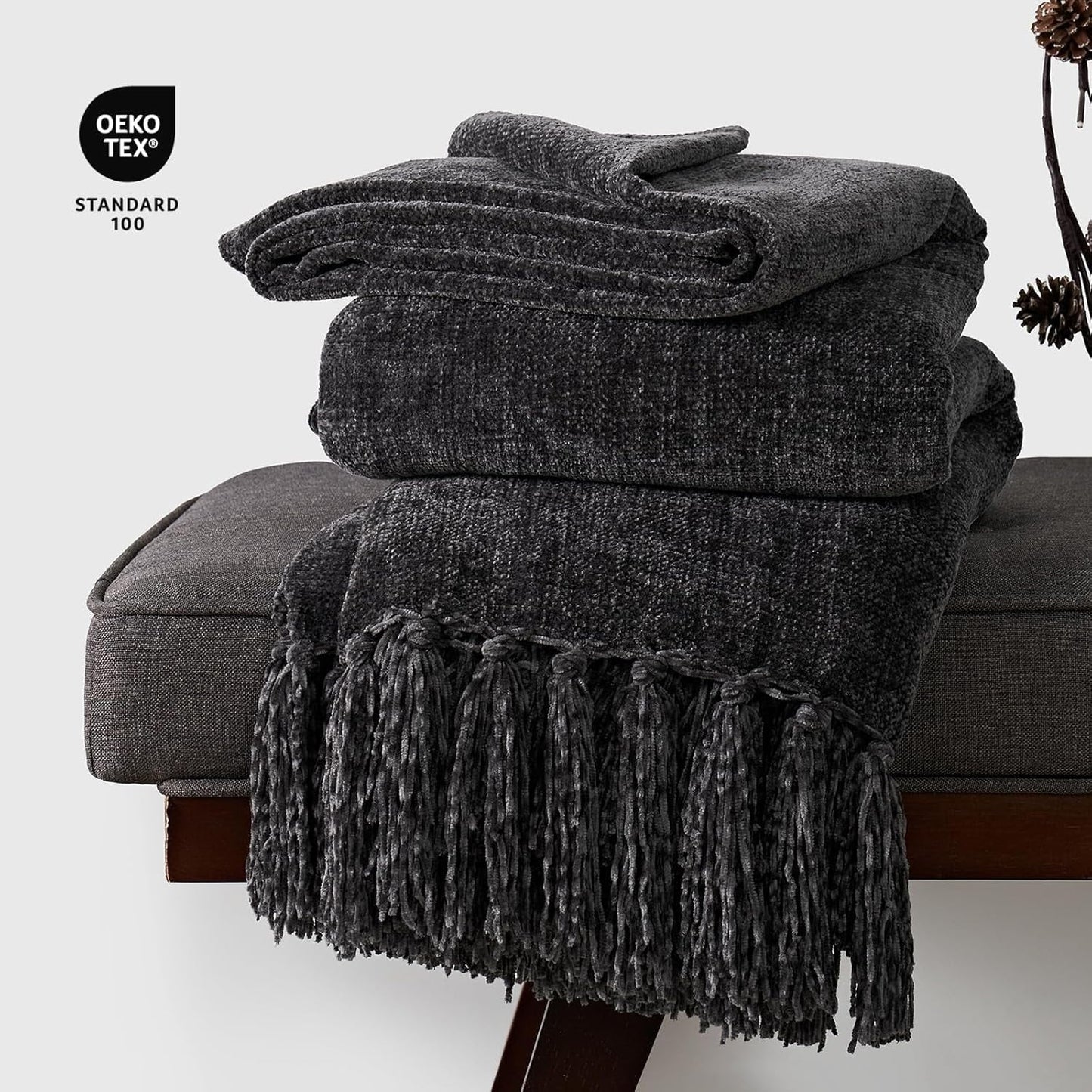 Cozy Fleece Soft Chenille Throw Blanket for Couch, Cozy Plush Fuzzy Decorative Chenille Knit Throw Blanket with Tassels, Lightwei... - Super Soft Reversible Sherpa Flannel Blanket Detail