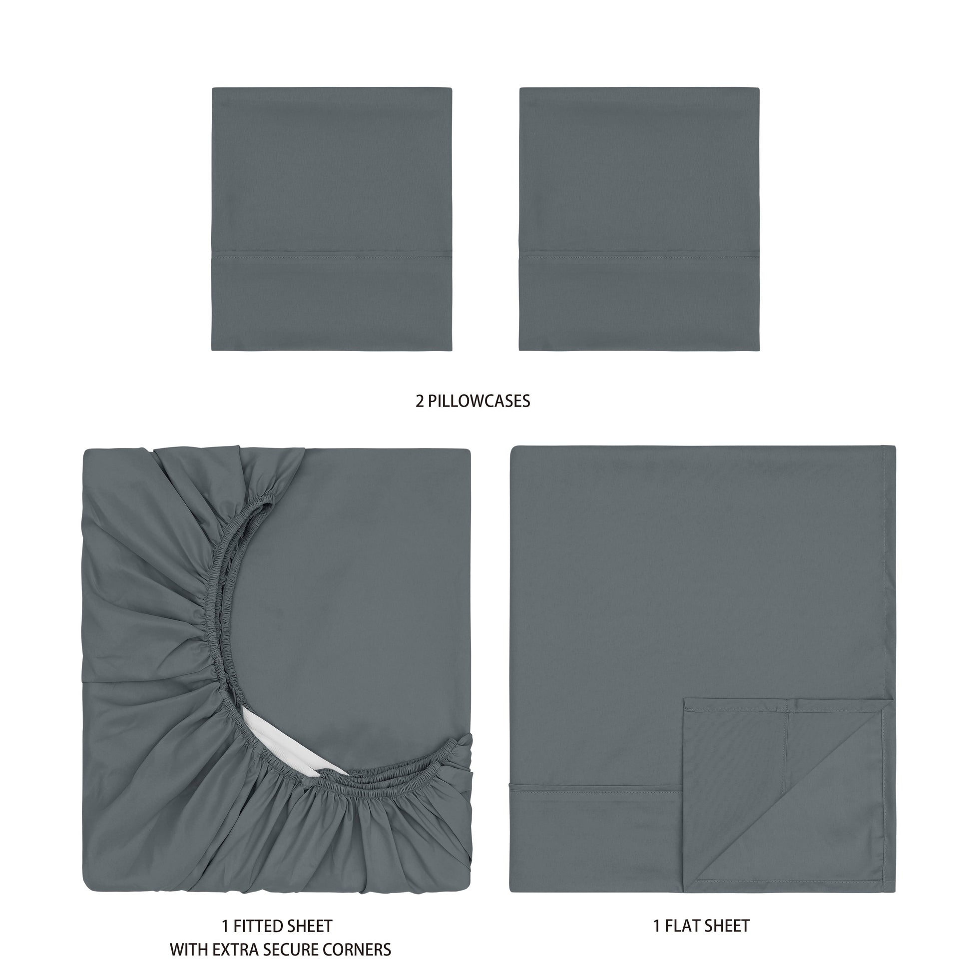 Ultra-Soft Super Soft Brushed Microfiber Bed Sheet Set, Soothing Gray, Queen, 4 Piece - Premium Ultra-Soft Pillowcase Pair for Sleeping Detail