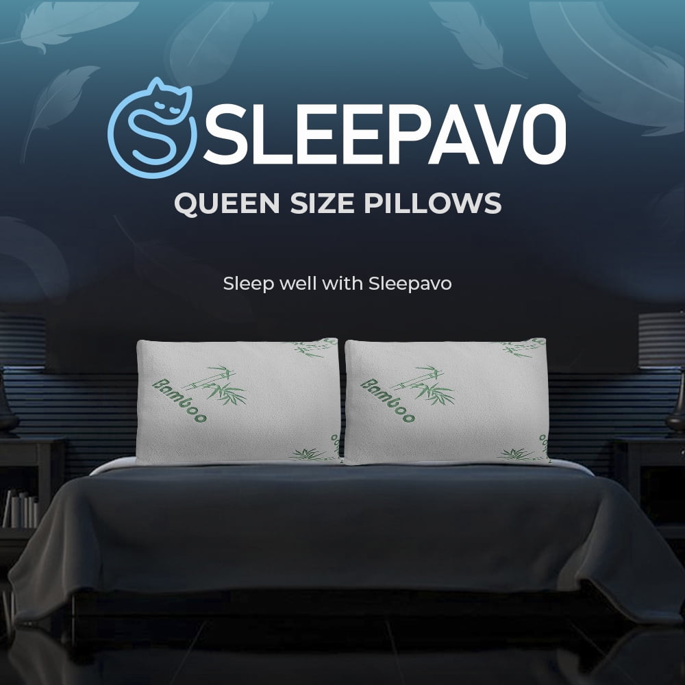 Decorative Plump Memory Foam Pillows Queen Size Set of 2 - Cooling Bed Pillows for Sleeping - Back, Stomach, Side Sleeper Soft, Comfy ... - Orthopedic Shredded Foam Bed Pillow Set Detail