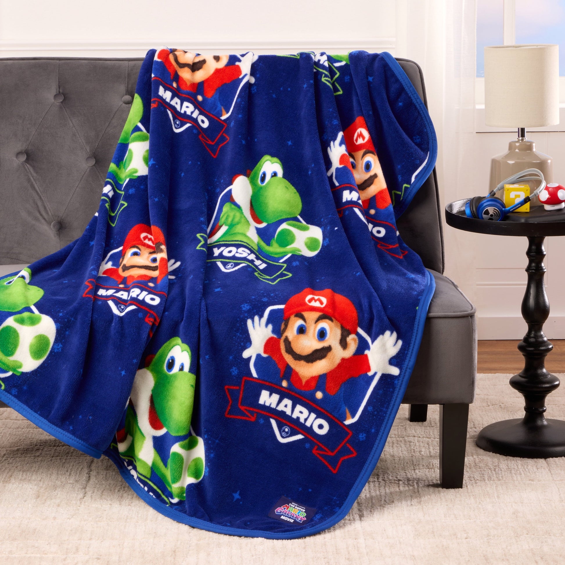 Lightweight Warm Galaxy Movie Kids Blue Print Fleece Throw Blanket, 46 x 60 - Super Soft Reversible Sherpa Flannel Blanket Detail