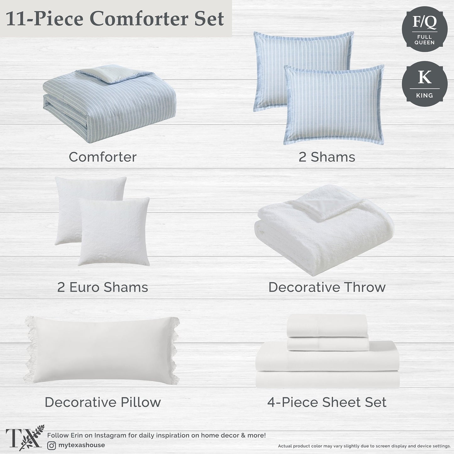 Fluffy Down Alternative Stripe 11-Piece Comforter Set with Sheets, Blue, Queen - Hypoallergenic Ultra-Fluffy Quilt for Winter Detail