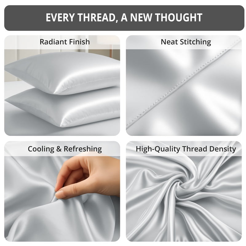Ultra-Soft Lux Decor Luxury Satin Sheets King Size - 4 Piece Cooling Bed Sheet Set, Silky Soft & Smooth, Deep Pockets up to 15",... - Premium Ultra-Soft Pillowcase Pair for Sleeping Detail