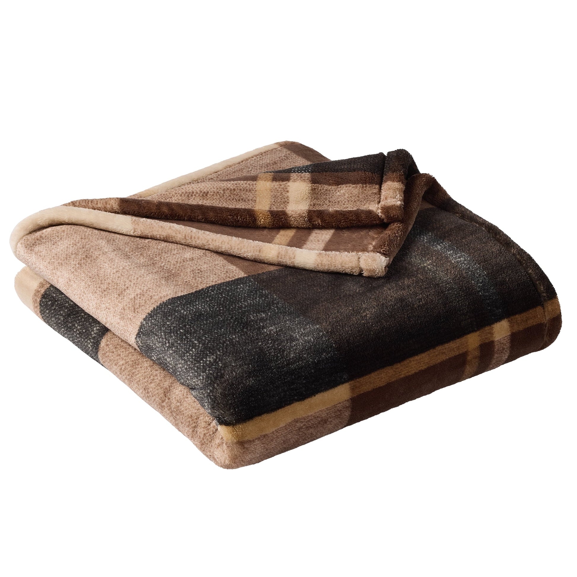 Decorative Knitted Printed Velvet Plush Super Soft Throw Blanket, Oversized, Shelton Brown Plaid - Super Soft Reversible Sherpa Flannel Blanket Detail