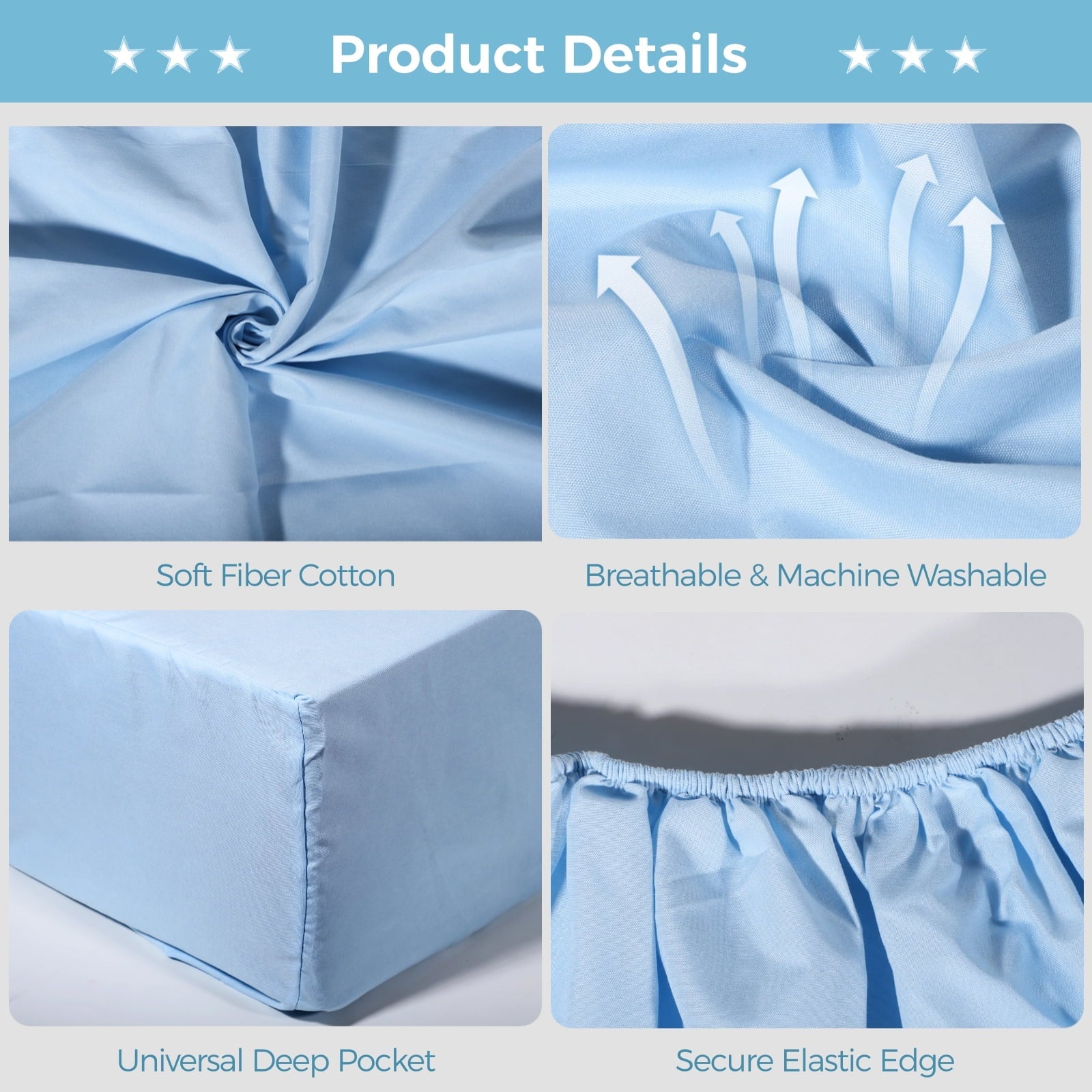 Cooling Sateen 6 Pcs Hospital Bed Sheets Set, Includes 2 Fitted Sheet 84x36x14", 2 Flat Sheets 104x59", 2 Pillowcases 19x29", Soft B... - Luxury Bed Sheet Set with Deep Pockets Detail